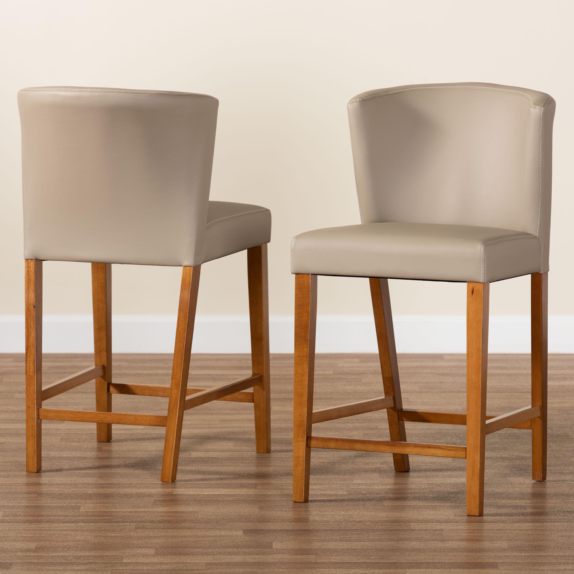 Baxton Studio Olivia Mid-century Modern Scandinavian Style Dark Walnut Wood Grey Faux Leather Pub Stool