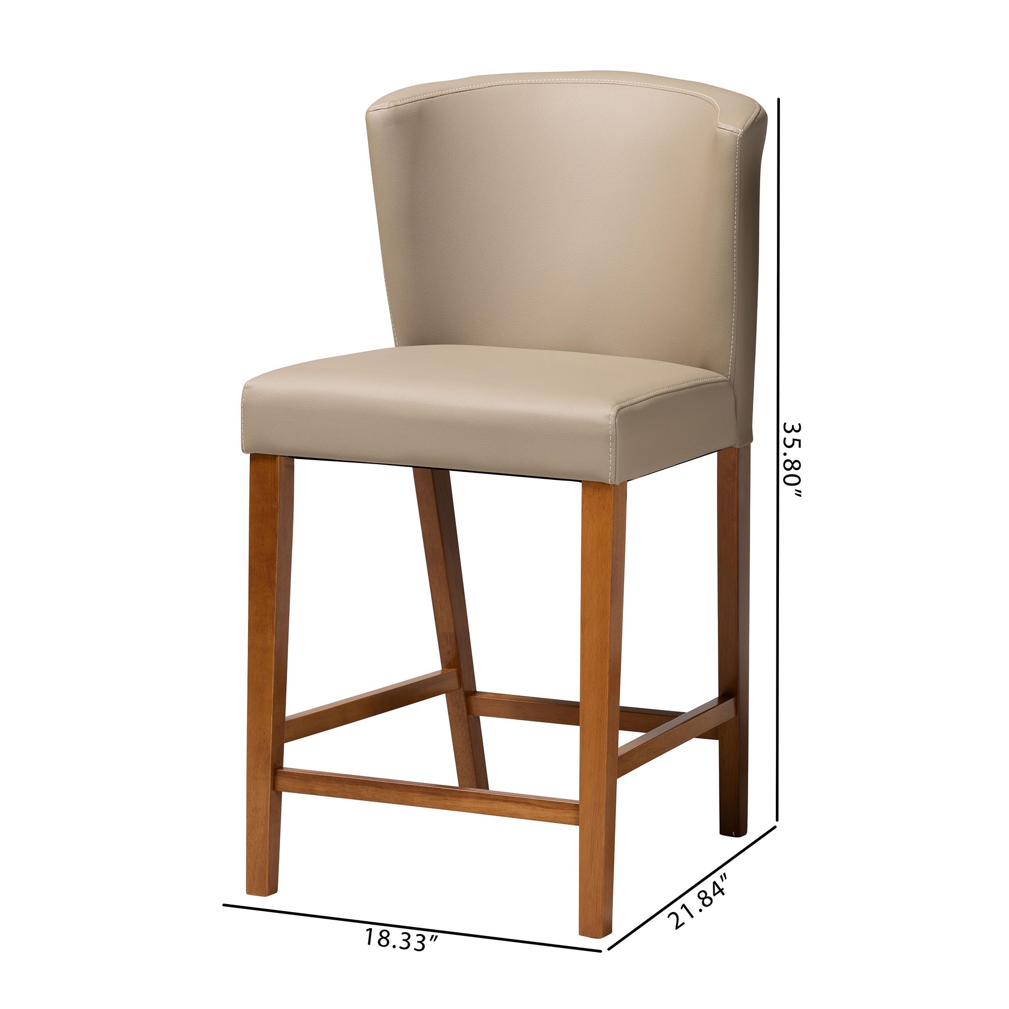 Baxton Studio Olivia Mid-century Modern Scandinavian Style Dark Walnut Wood Grey Faux Leather Pub Stool