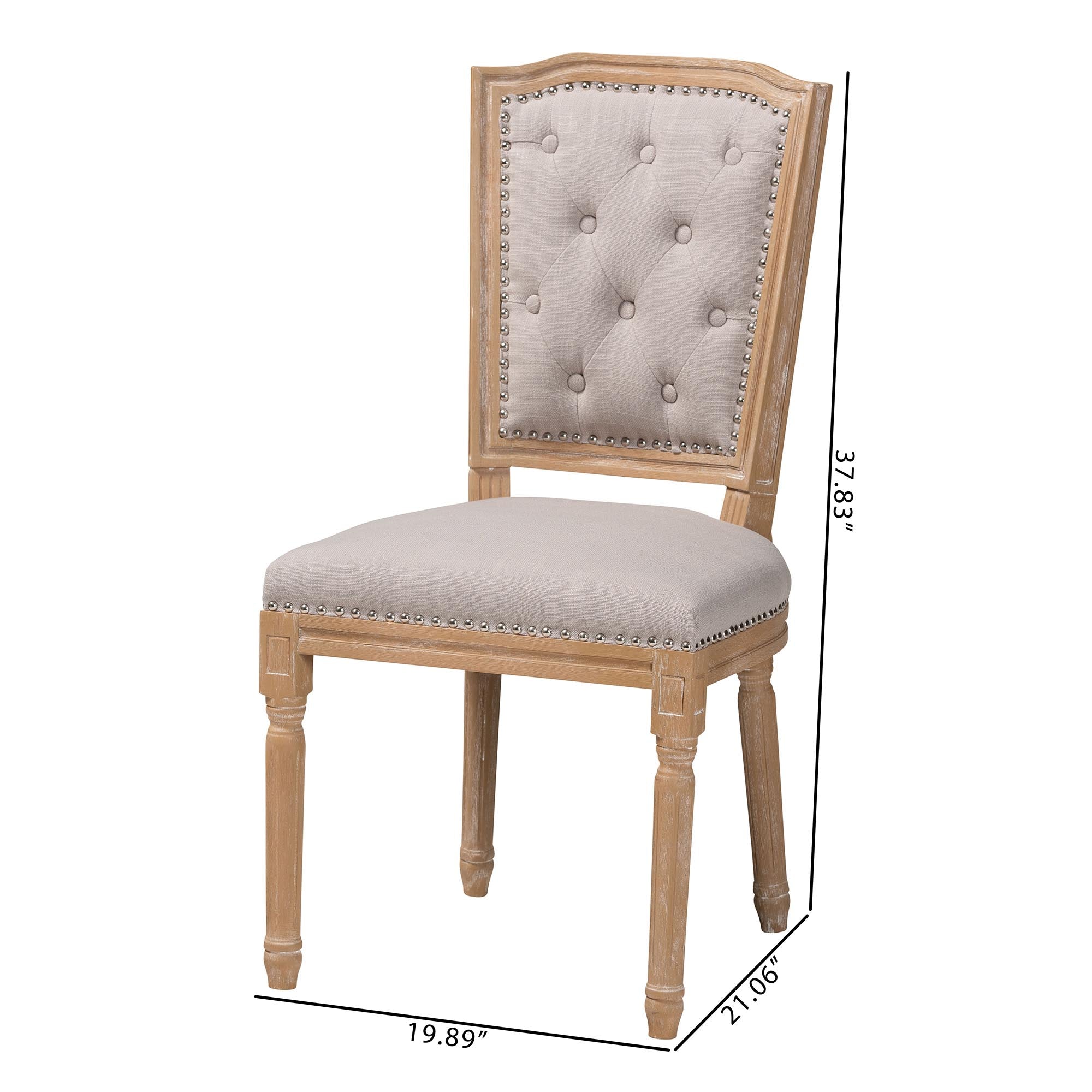 Baxton Studio Estelle  Chic Rustic French Country Cottage Weathered Oak Beige Fabric Button-tufted Upholstered Dining Chair
