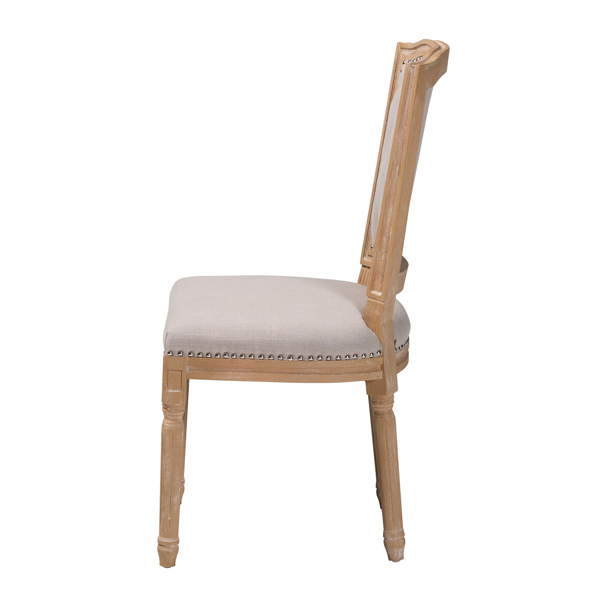 Baxton Studio Estelle  Chic Rustic French Country Cottage Weathered Oak Beige Fabric Button-tufted Upholstered Dining Chair