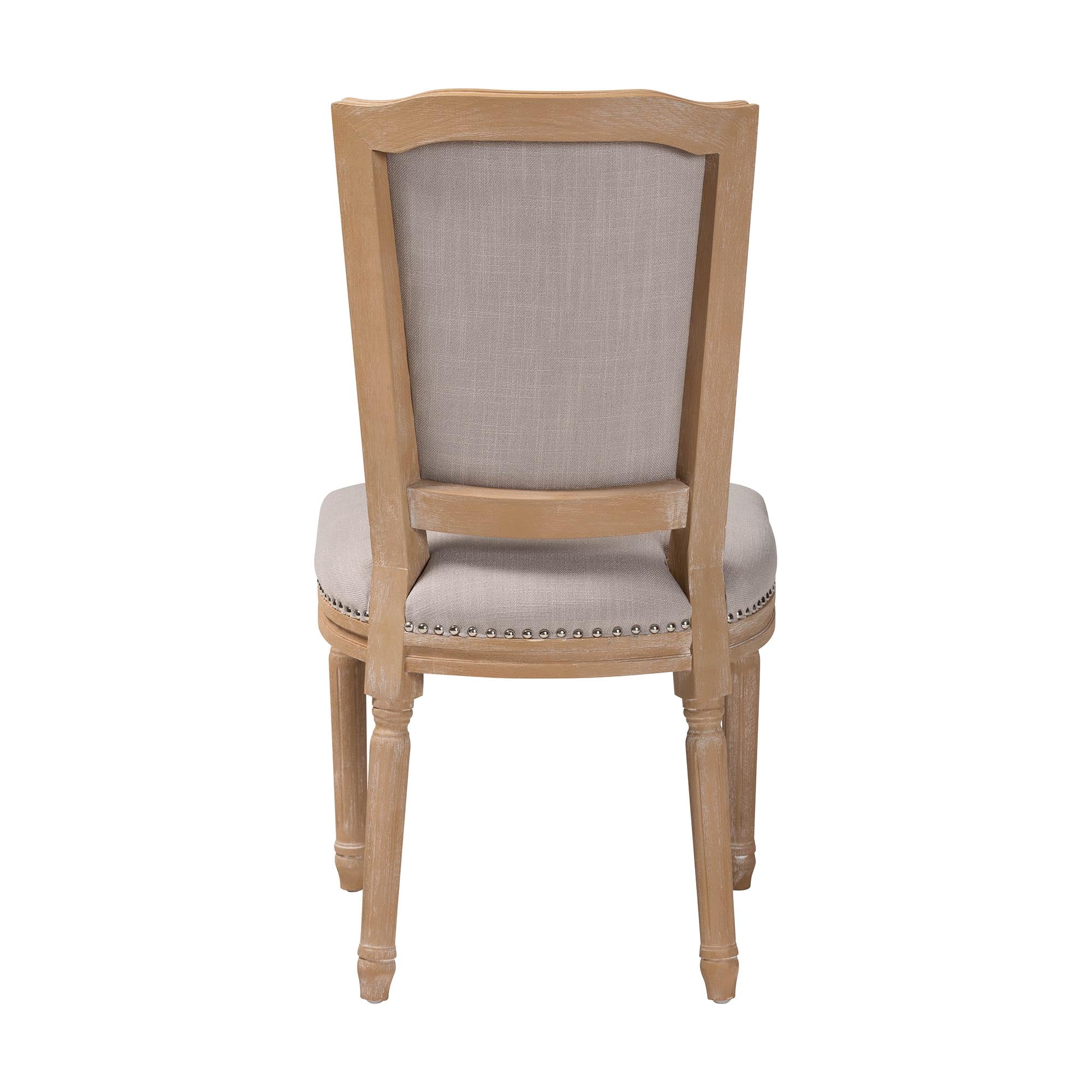 Baxton Studio Estelle  Chic Rustic French Country Cottage Weathered Oak Beige Fabric Button-tufted Upholstered Dining Chair