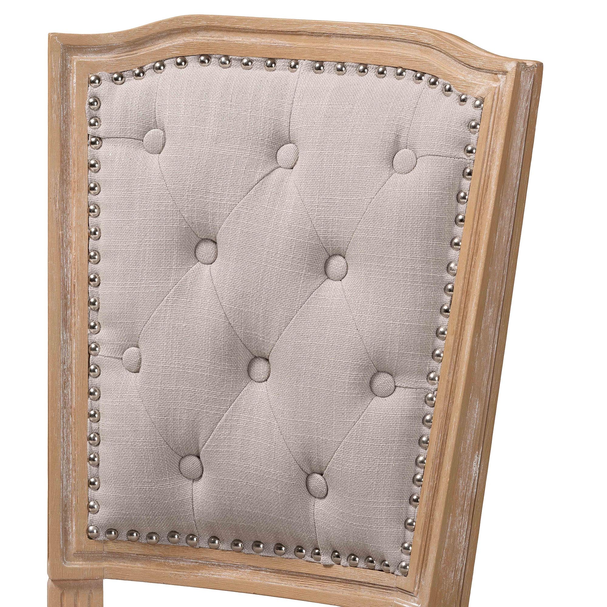 Baxton Studio Estelle  Chic Rustic French Country Cottage Weathered Oak Beige Fabric Button-tufted Upholstered Dining Chair