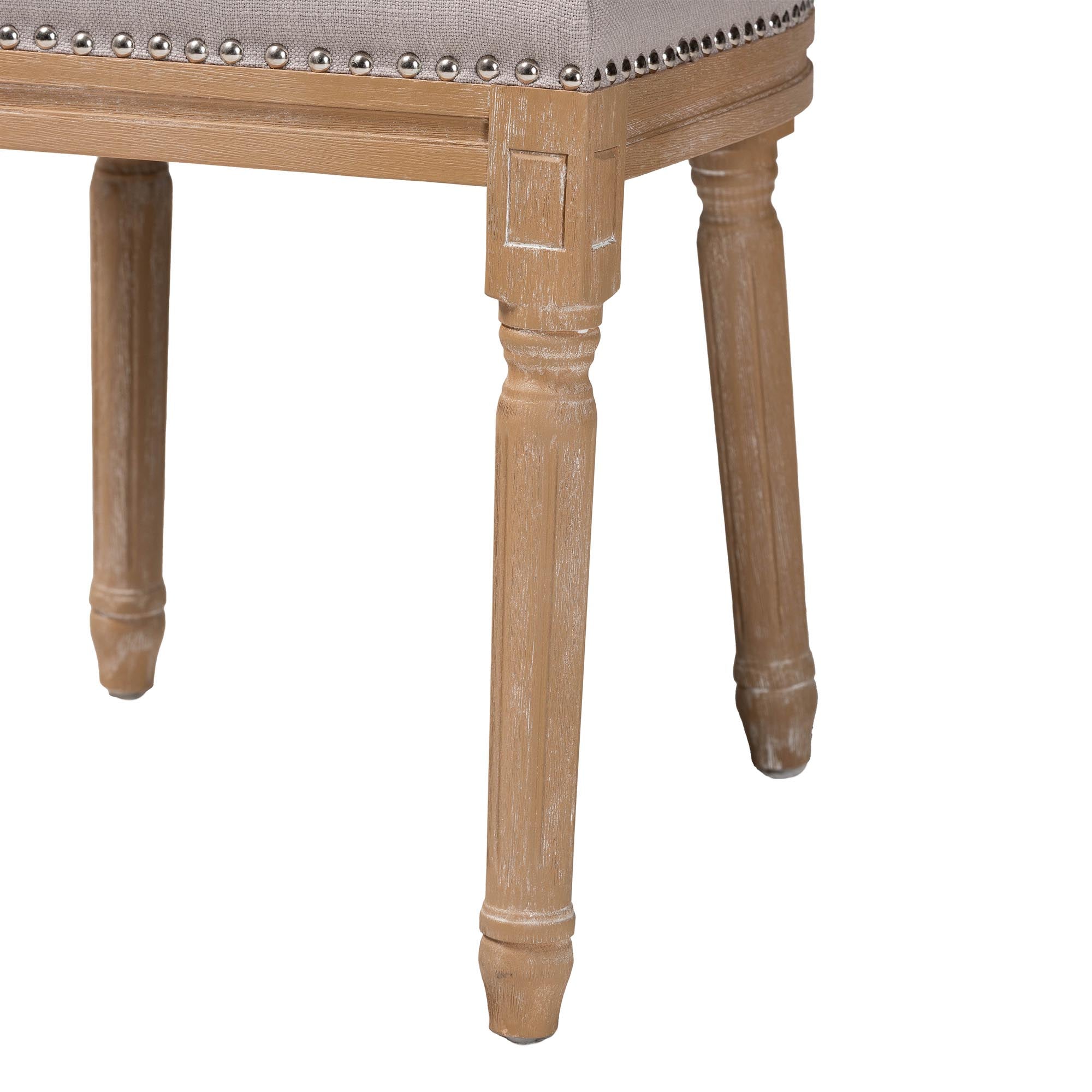 Baxton Studio Estelle  Chic Rustic French Country Cottage Weathered Oak Beige Fabric Button-tufted Upholstered Dining Chair