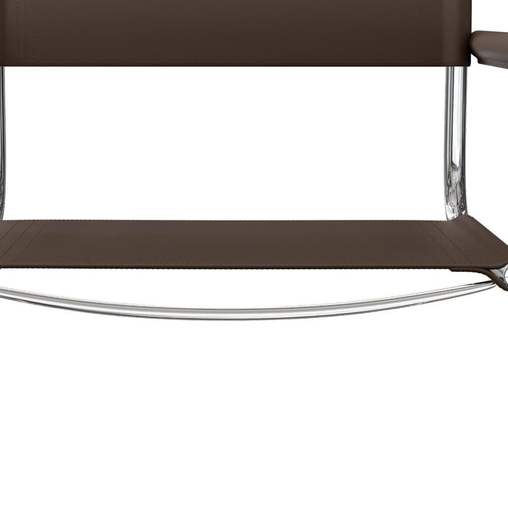 23" Chocolate and Silver Leather and Stainless Steel Arm Chair