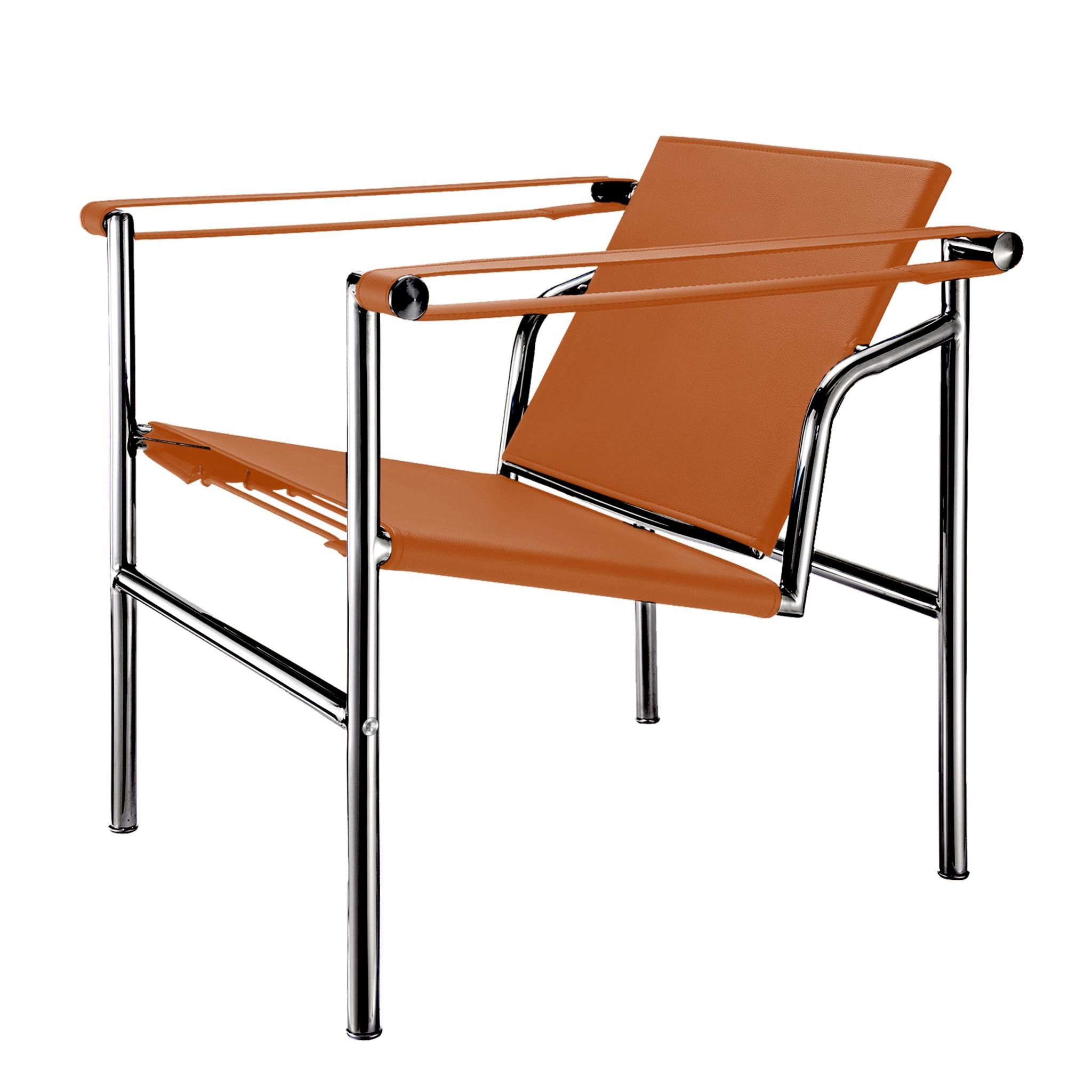 24" Terra Cotta and Silver Faux Leather and Stainless Adjustable Back Arm Chair