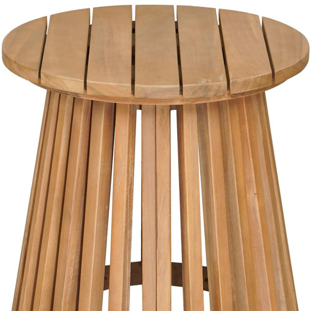 16" Natural Solid Wood Round Outdoor Side Table