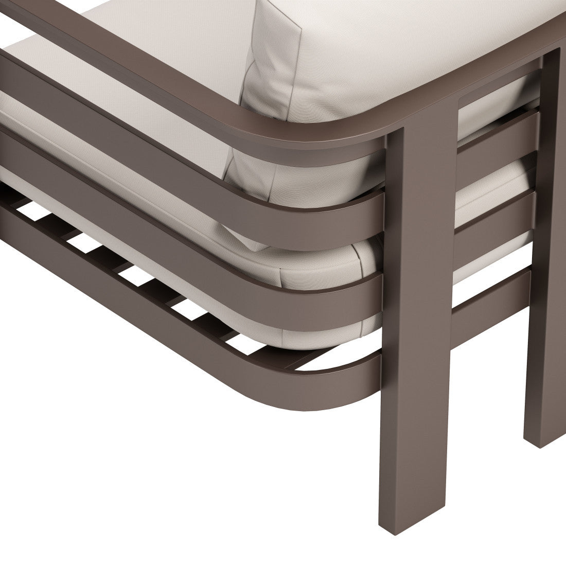 30" Brown Aluminum Outdoor Arm Chair with White Cushion