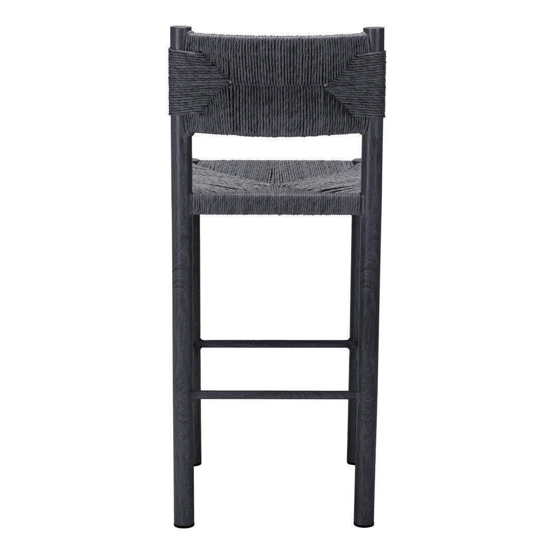 Set of Two 30" Black Rattan and Aluminum Low Back Bar Height Bar Chairs