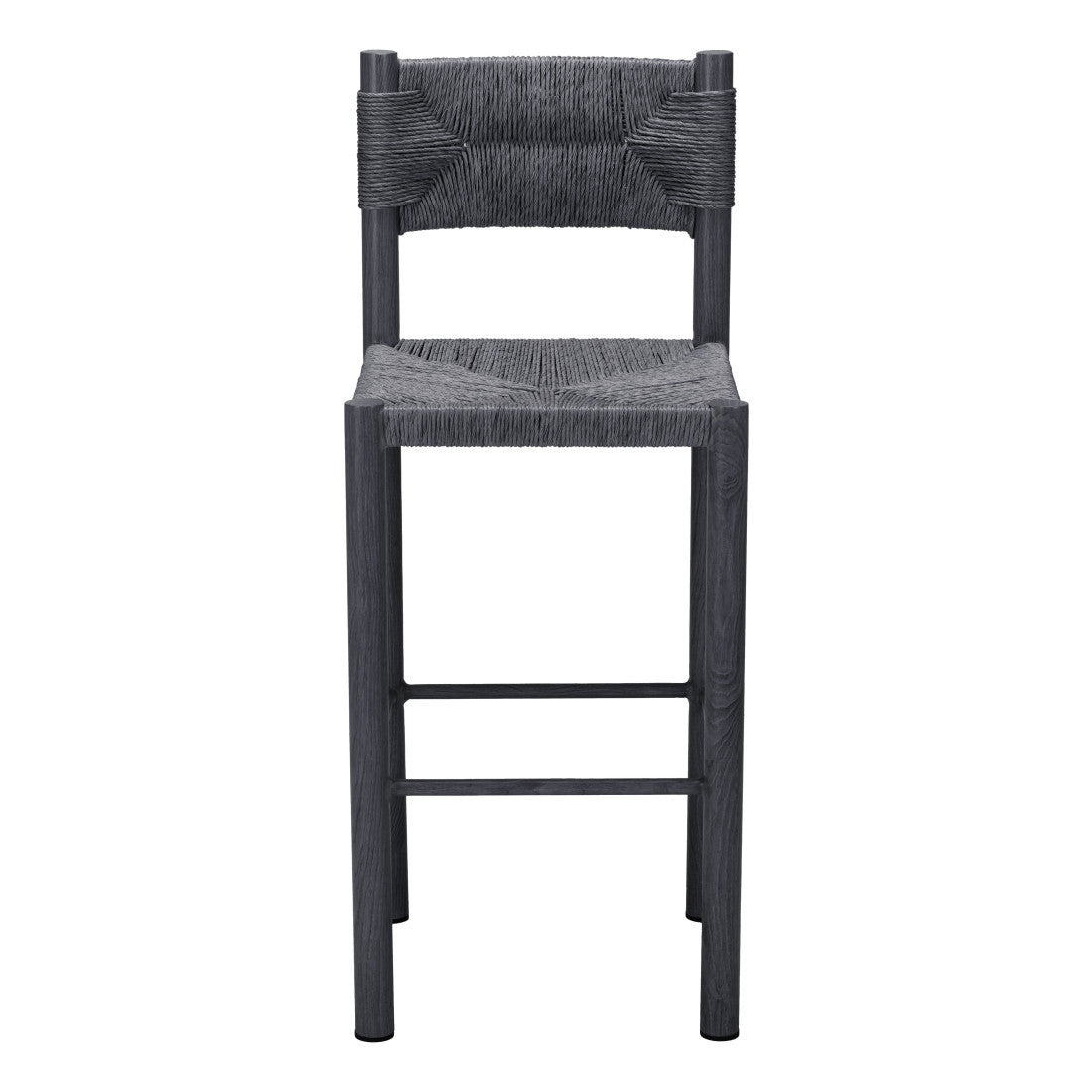 Set of Two 30" Black Rattan and Aluminum Low Back Bar Height Bar Chairs