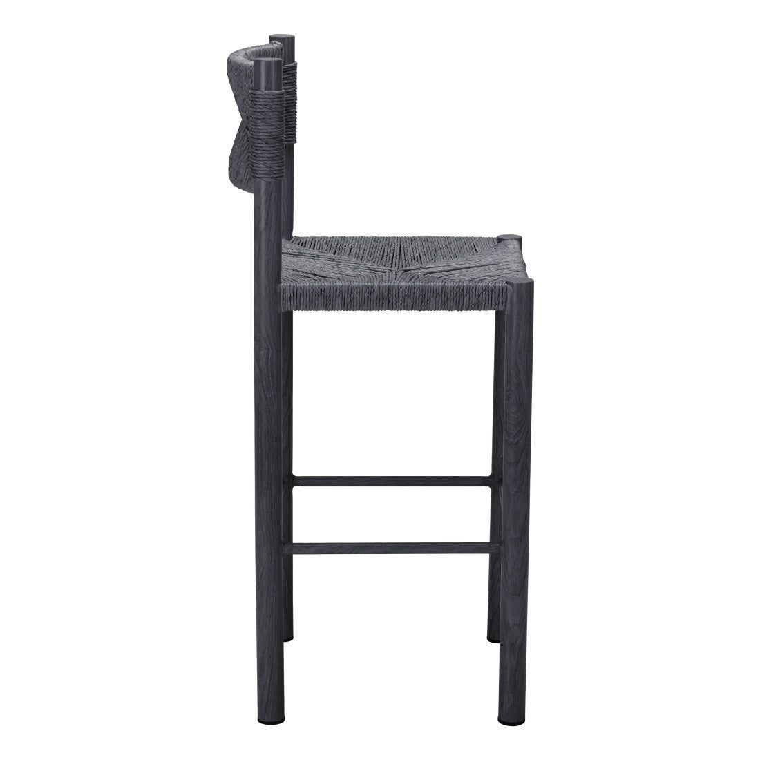 Set of Two 30" Black Rattan and Aluminum Low Back Bar Height Bar Chairs