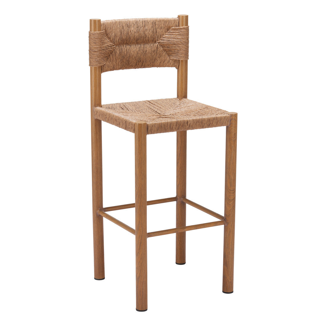 Set of Two 30" Natural Rattan and Aluminum Low Back Bar Height Bar Chairs