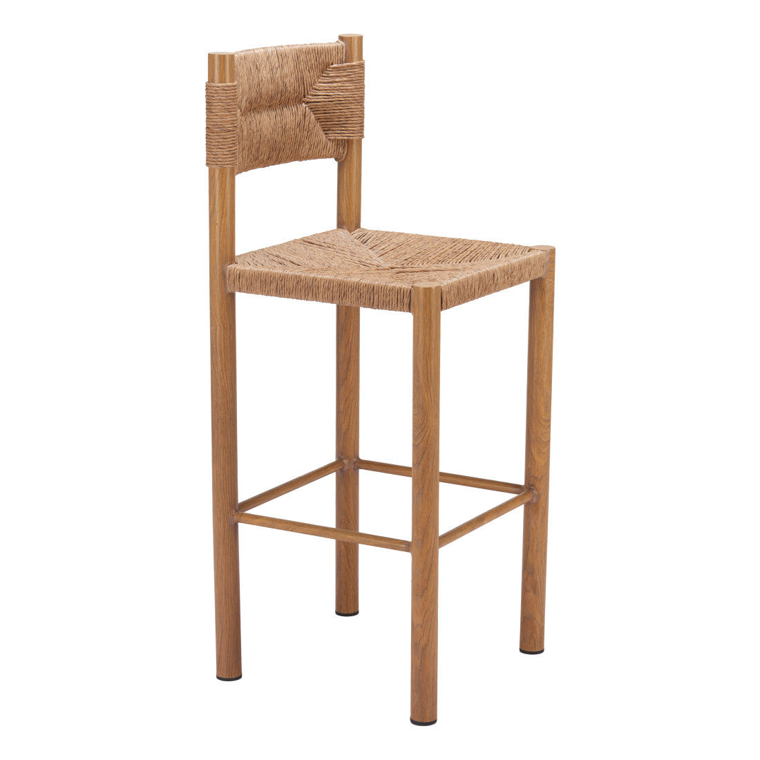 Set of Two 30" Natural Rattan and Aluminum Low Back Bar Height Bar Chairs