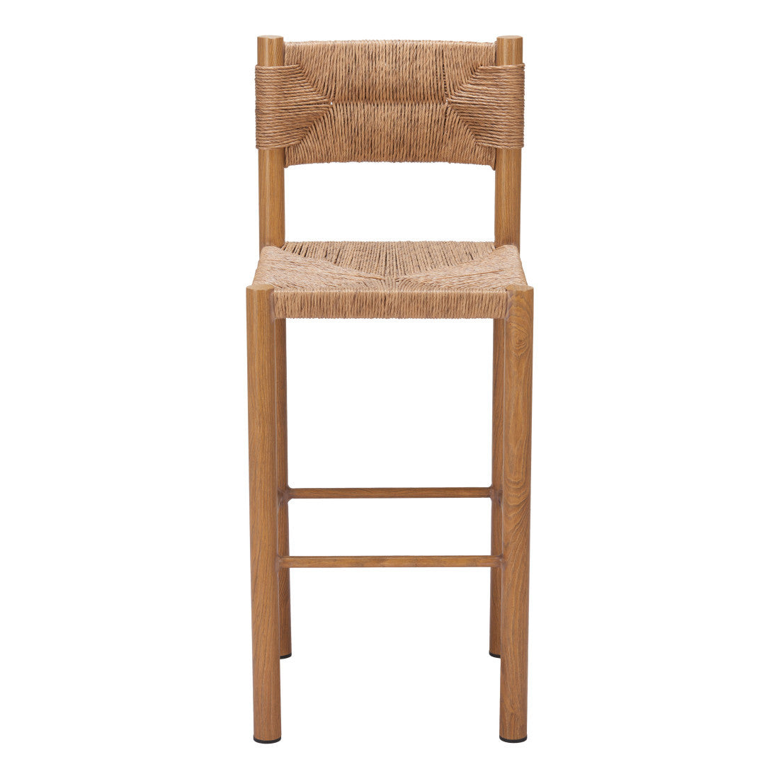 Set of Two 30" Natural Rattan and Aluminum Low Back Bar Height Bar Chairs