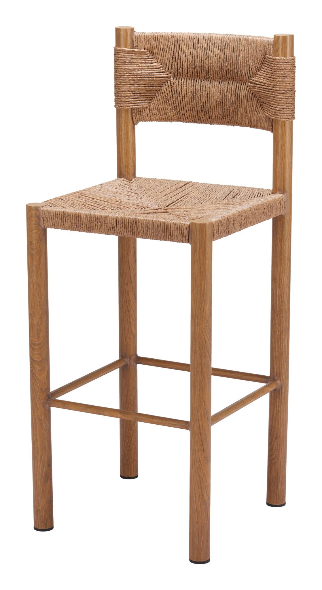 Set of Two 30" Natural Rattan and Aluminum Low Back Bar Height Bar Chairs