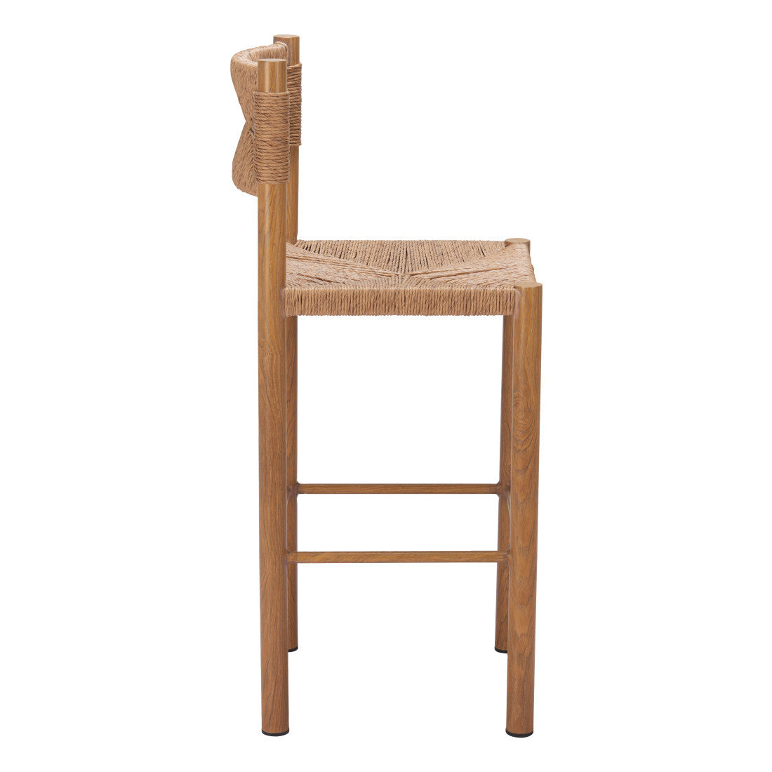 Set of Two 30" Natural Rattan and Aluminum Low Back Bar Height Bar Chairs