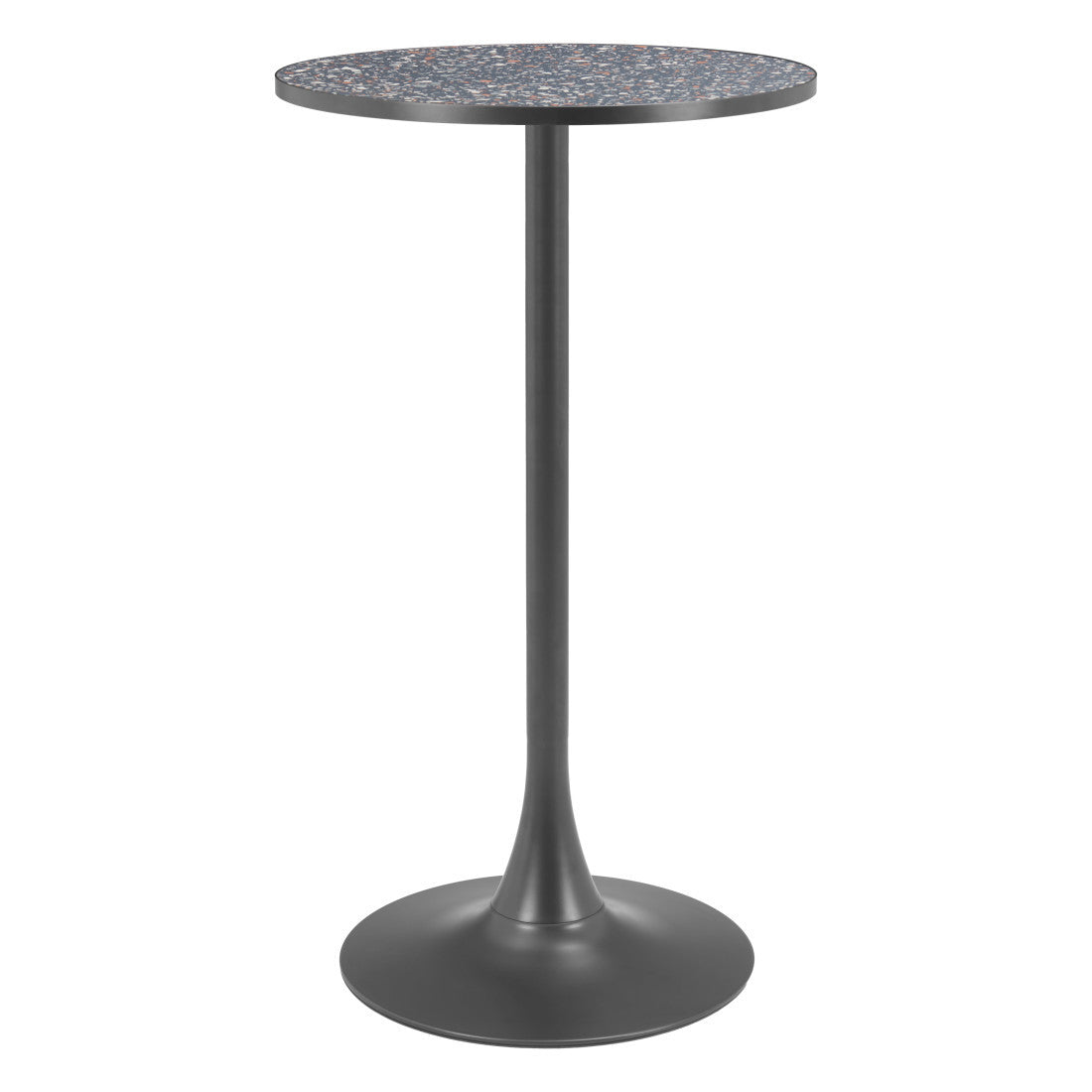 24" Black Faux Terrazzo and Steel Rounded Bar Table