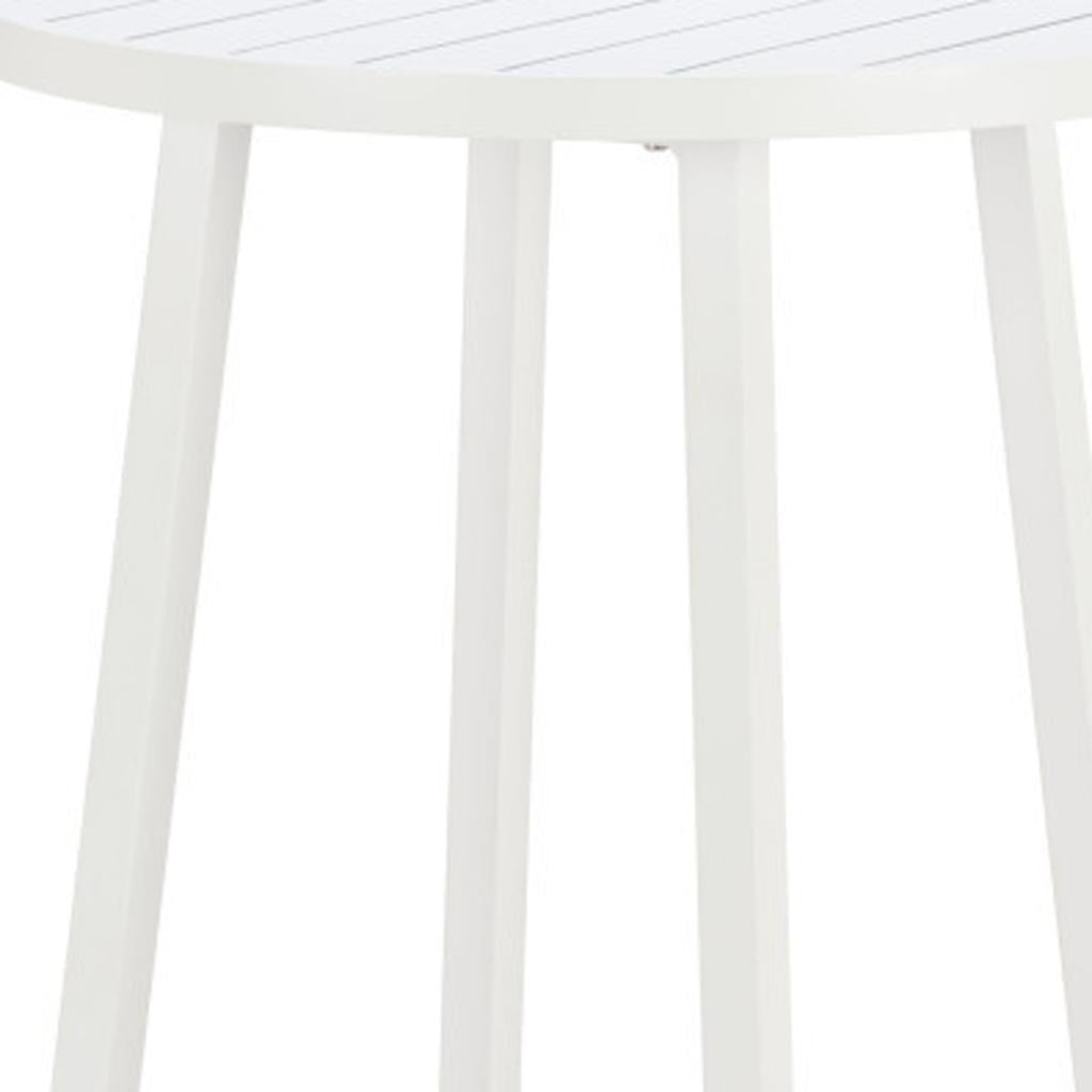 24" White Aluminum Slat Rounded Outdoor Bar Table