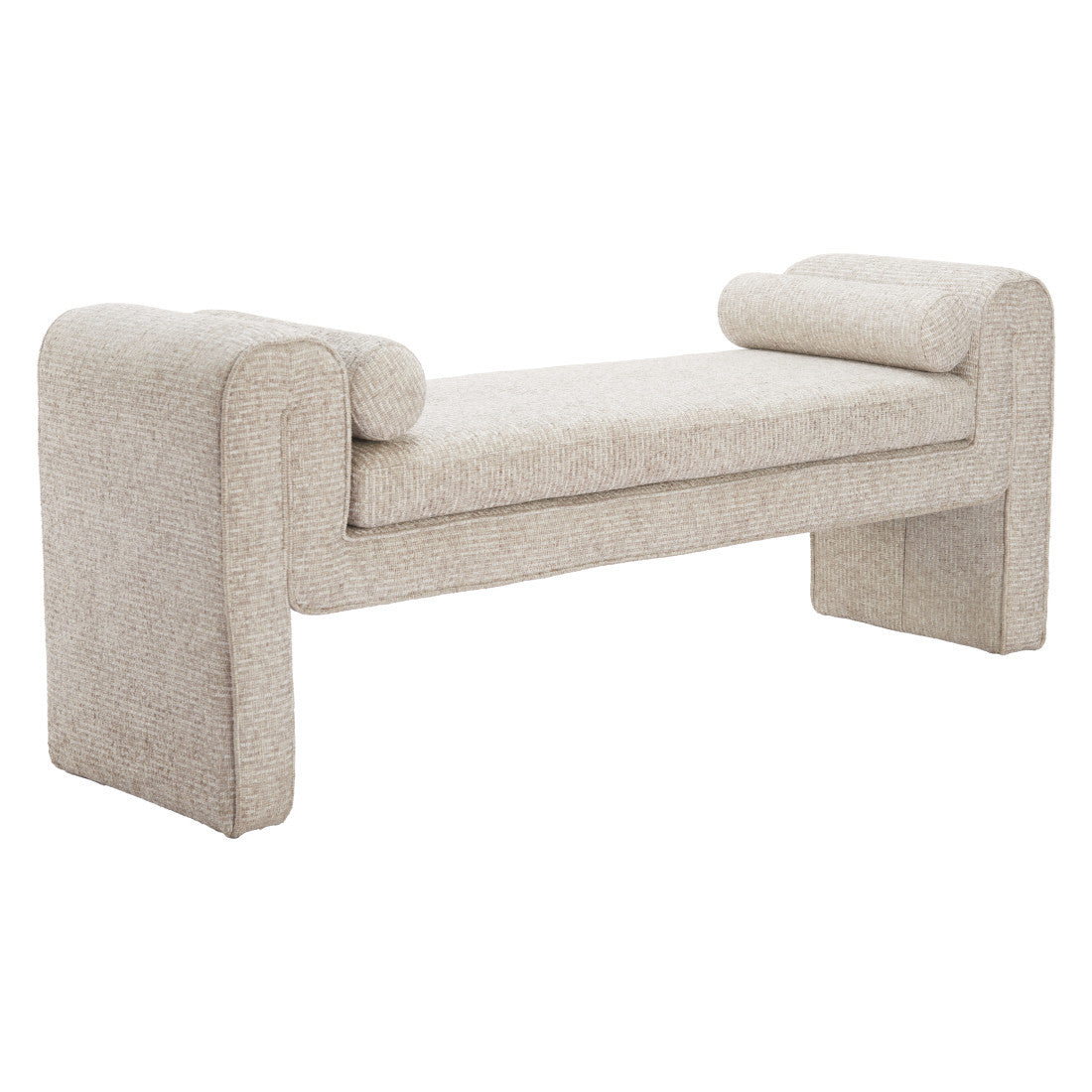 60" Beige Fabric and Solid Wood Upholstered Bench