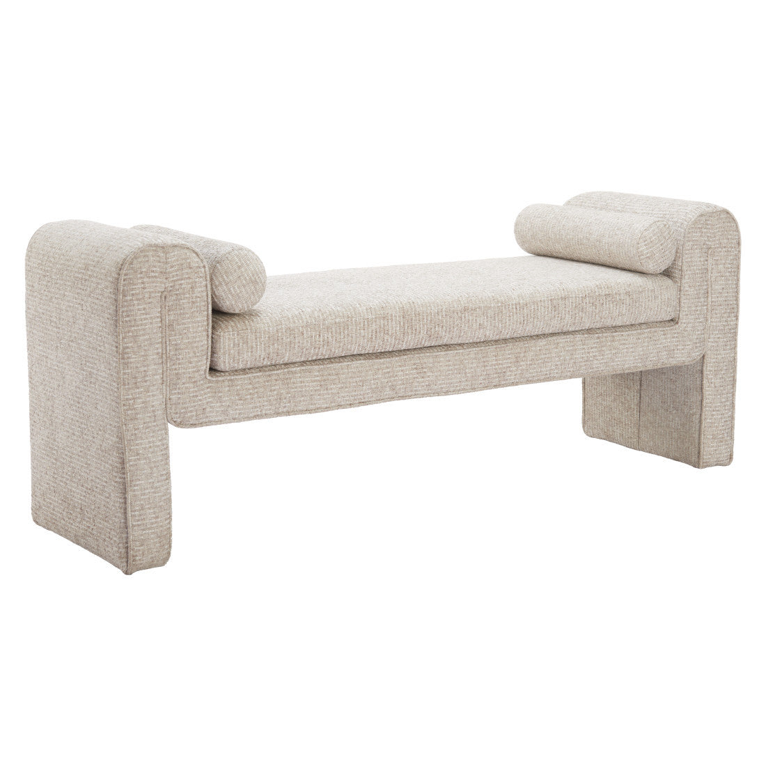 60" Beige Fabric and Solid Wood Upholstered Bench