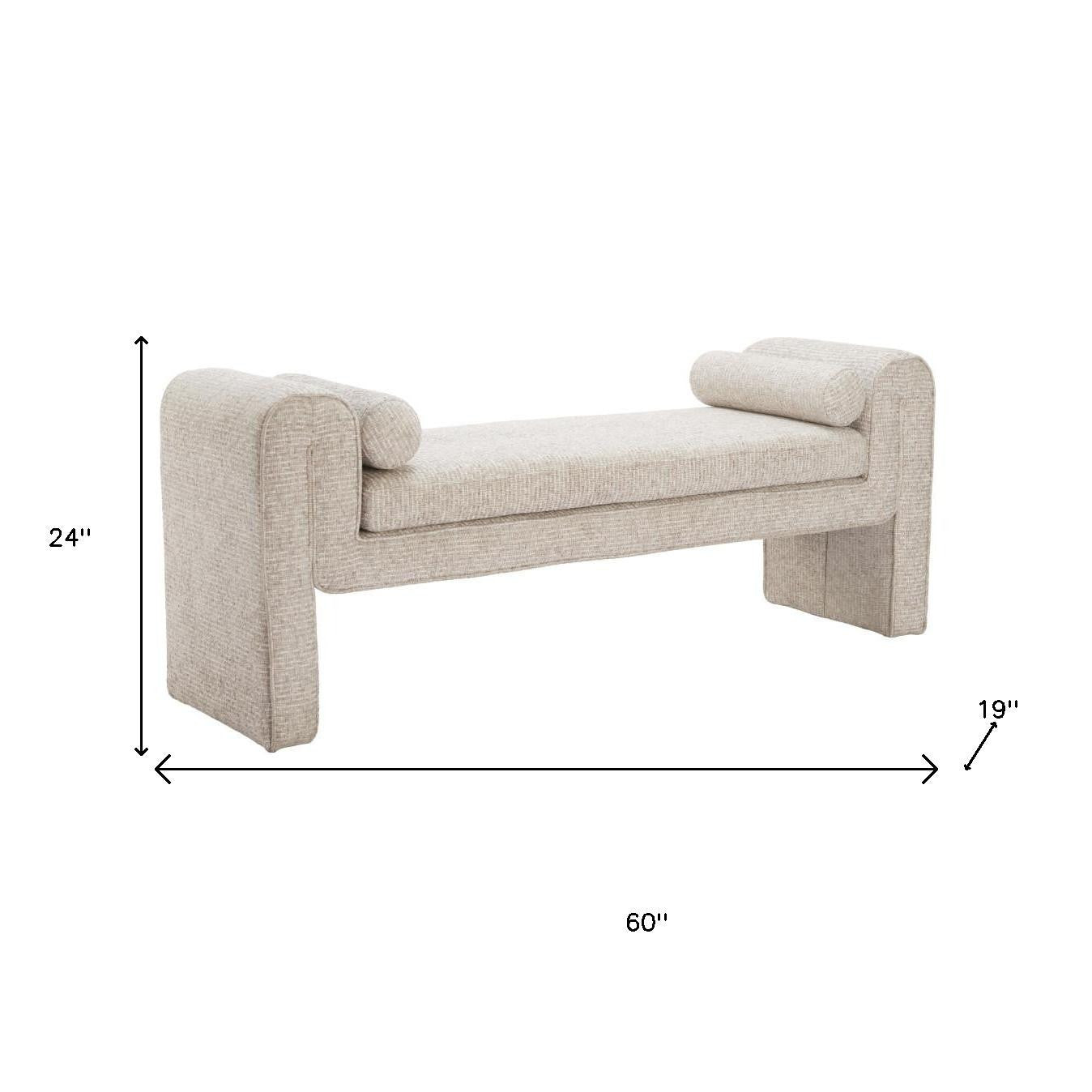 60" Beige Fabric and Solid Wood Upholstered Bench