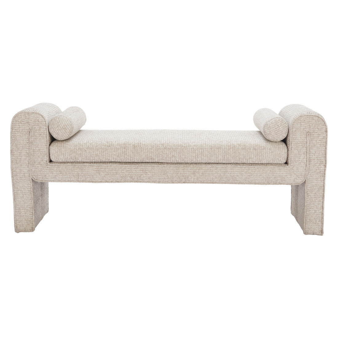 60" Beige Fabric and Solid Wood Upholstered Bench
