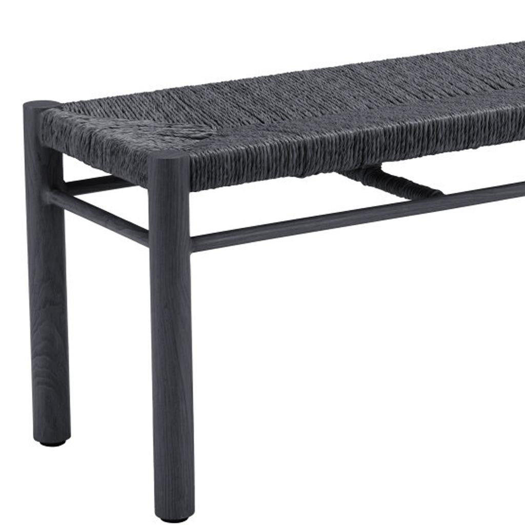 48" Black Metal And Faux Rattan Garden Patio Bench