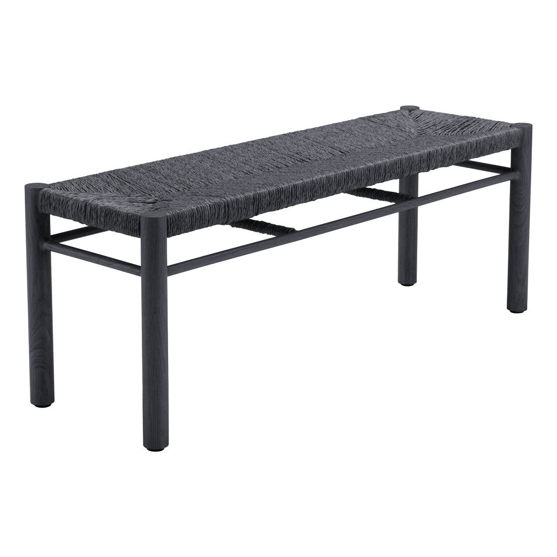 48" Black Metal And Faux Rattan Garden Patio Bench