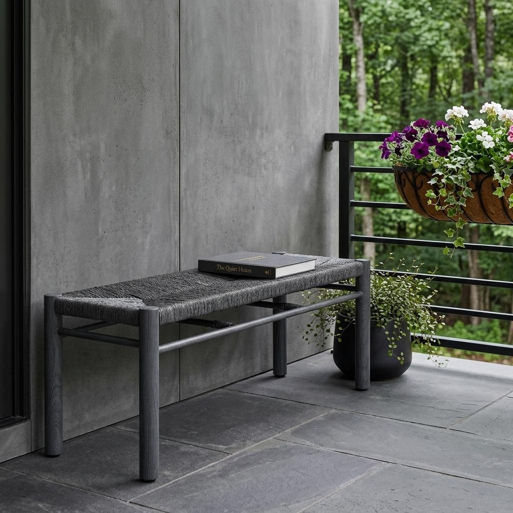 48" Black Metal And Faux Rattan Garden Patio Bench