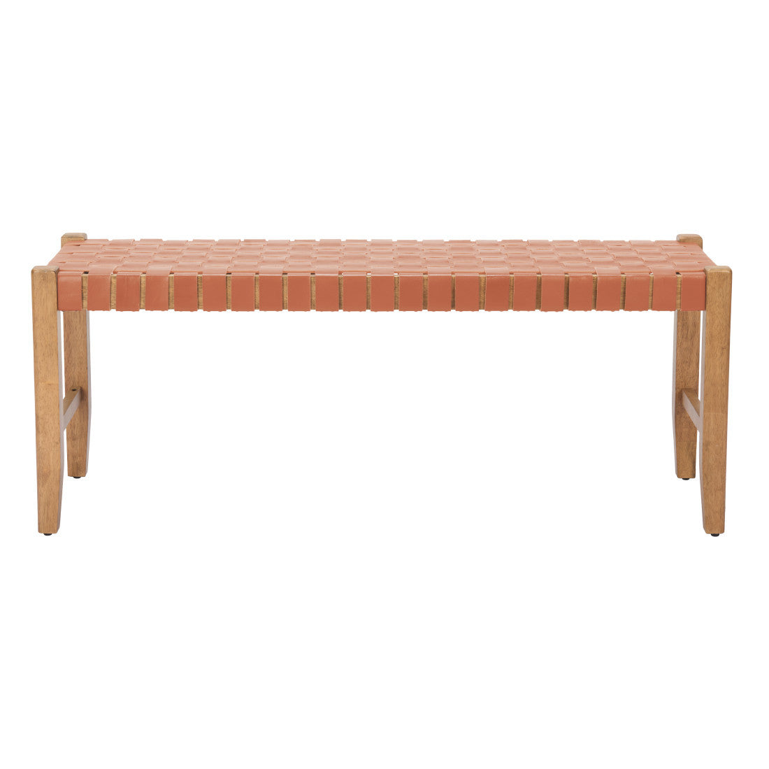 48" Tan and Natural Genuine Leather and Solid Wood Upholstered Dining Bench