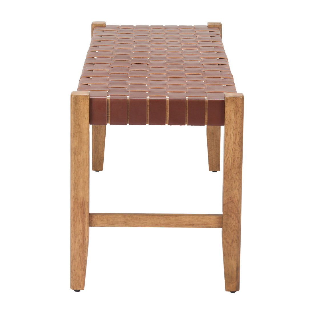 48" Brown and Natural Genuine Leather and Solid Wood Bench