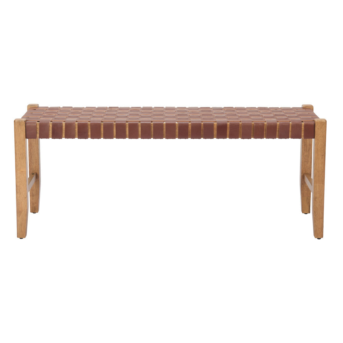 48" Brown and Natural Genuine Leather and Solid Wood Bench