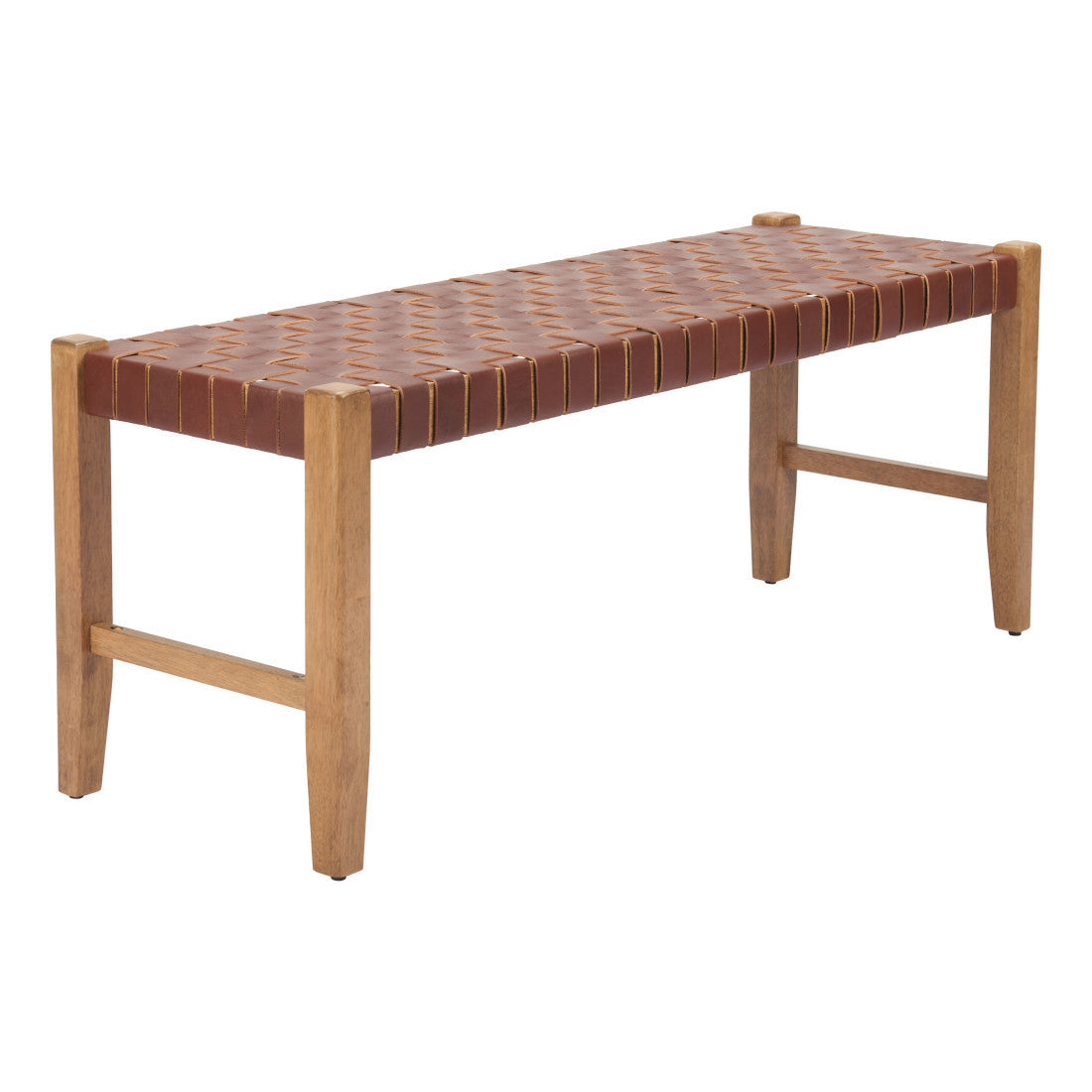 48" Brown and Natural Genuine Leather and Solid Wood Bench