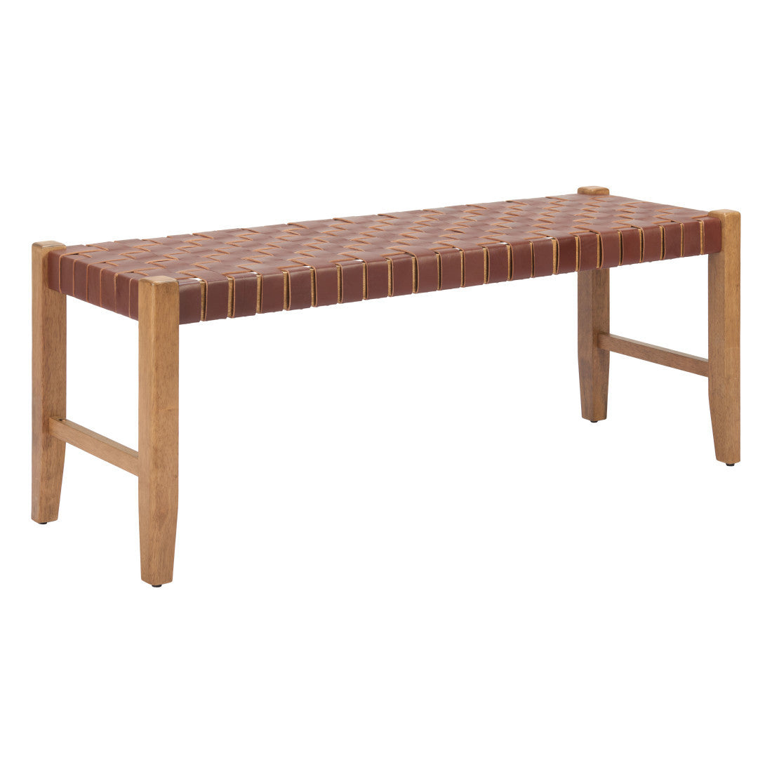 48" Brown and Natural Genuine Leather and Solid Wood Bench