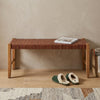 48" Brown and Natural Genuine Leather and Solid Wood Bench