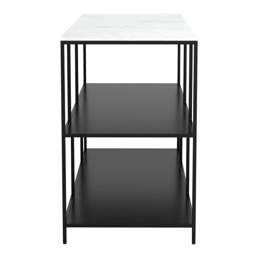 54" White and Black Genuine Marble and Steel Frame Console Table With Two Shelves
