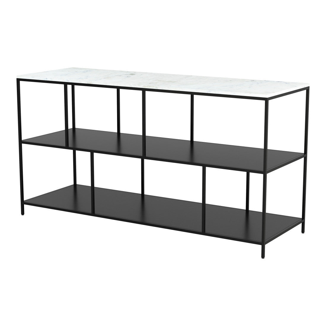 54" White and Black Genuine Marble and Steel Frame Console Table With Two Shelves
