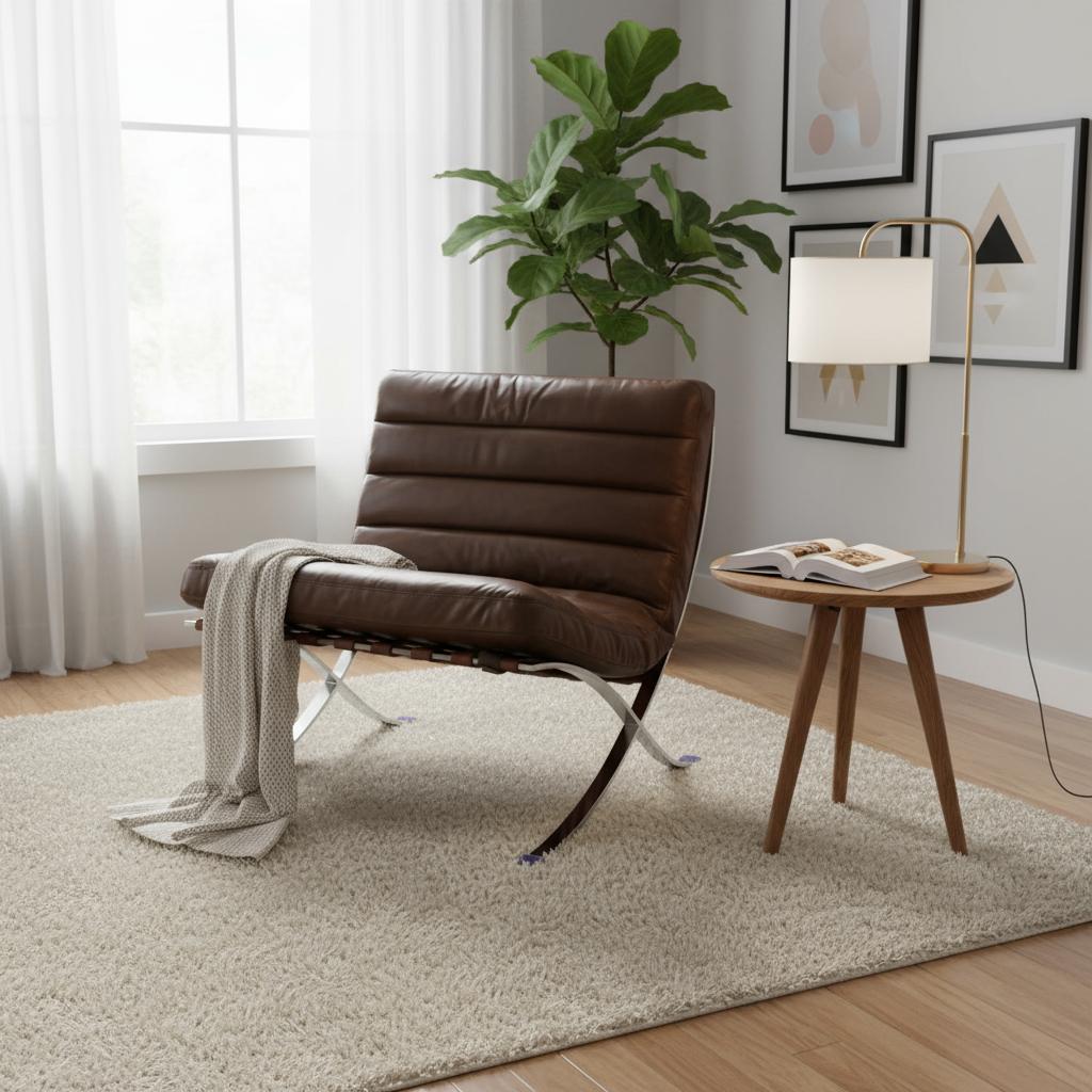 29" Brown and Silver Tufted Leather and Upholstered Folding Lounge Chair