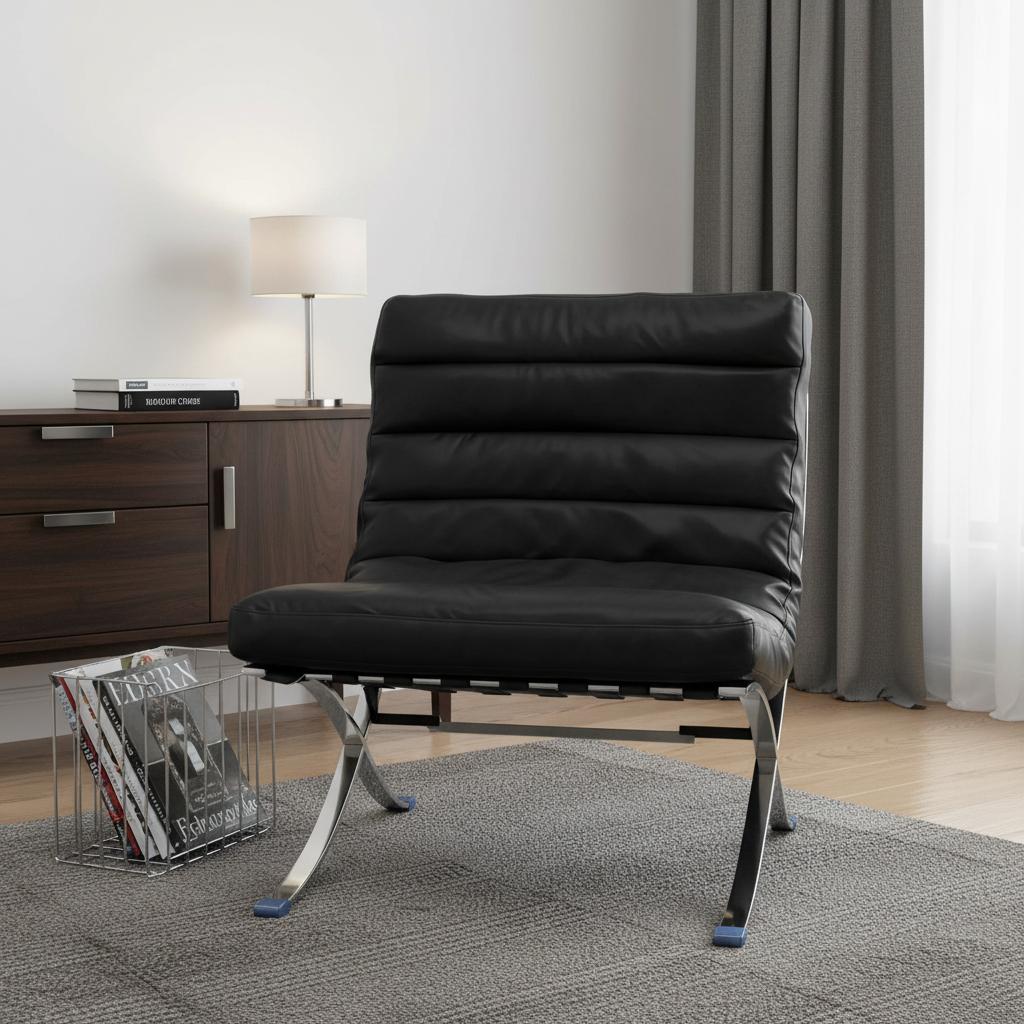 29" Black and Silver Tufted Leather and Upholstered Folding Lounge Chair