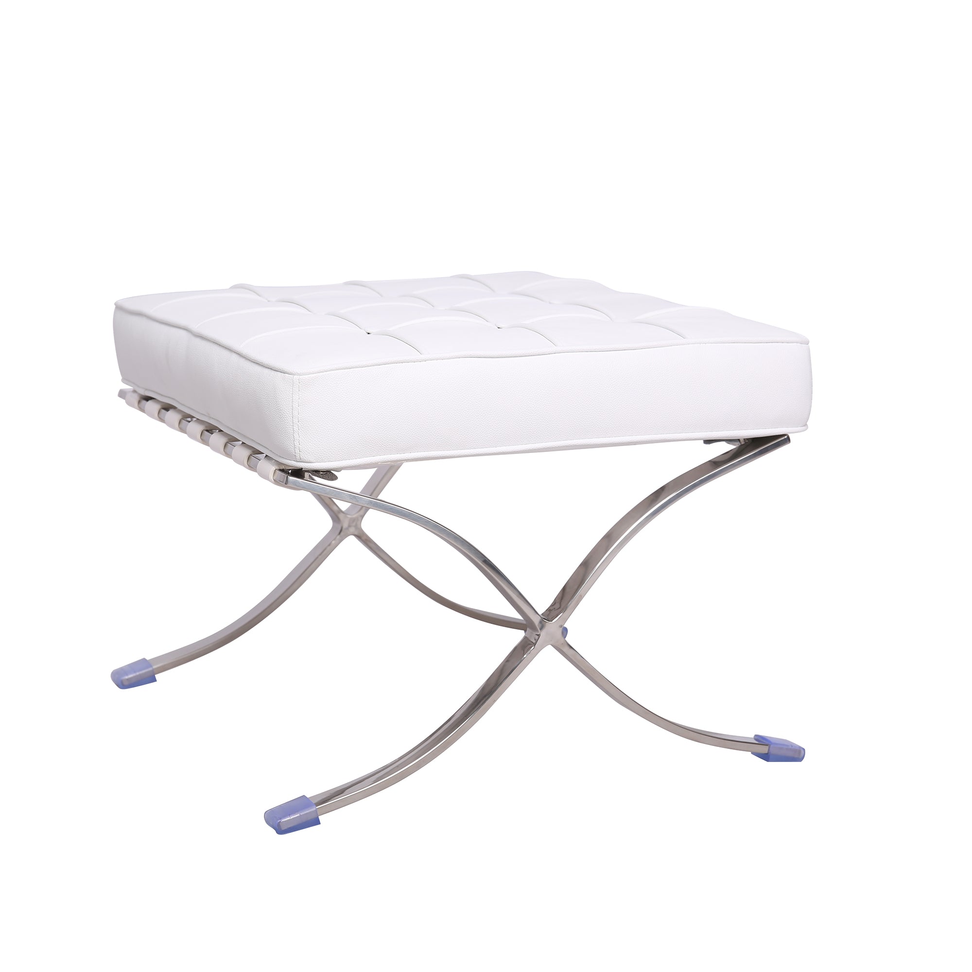 20" White and Silver Leather Tufted Ottoman