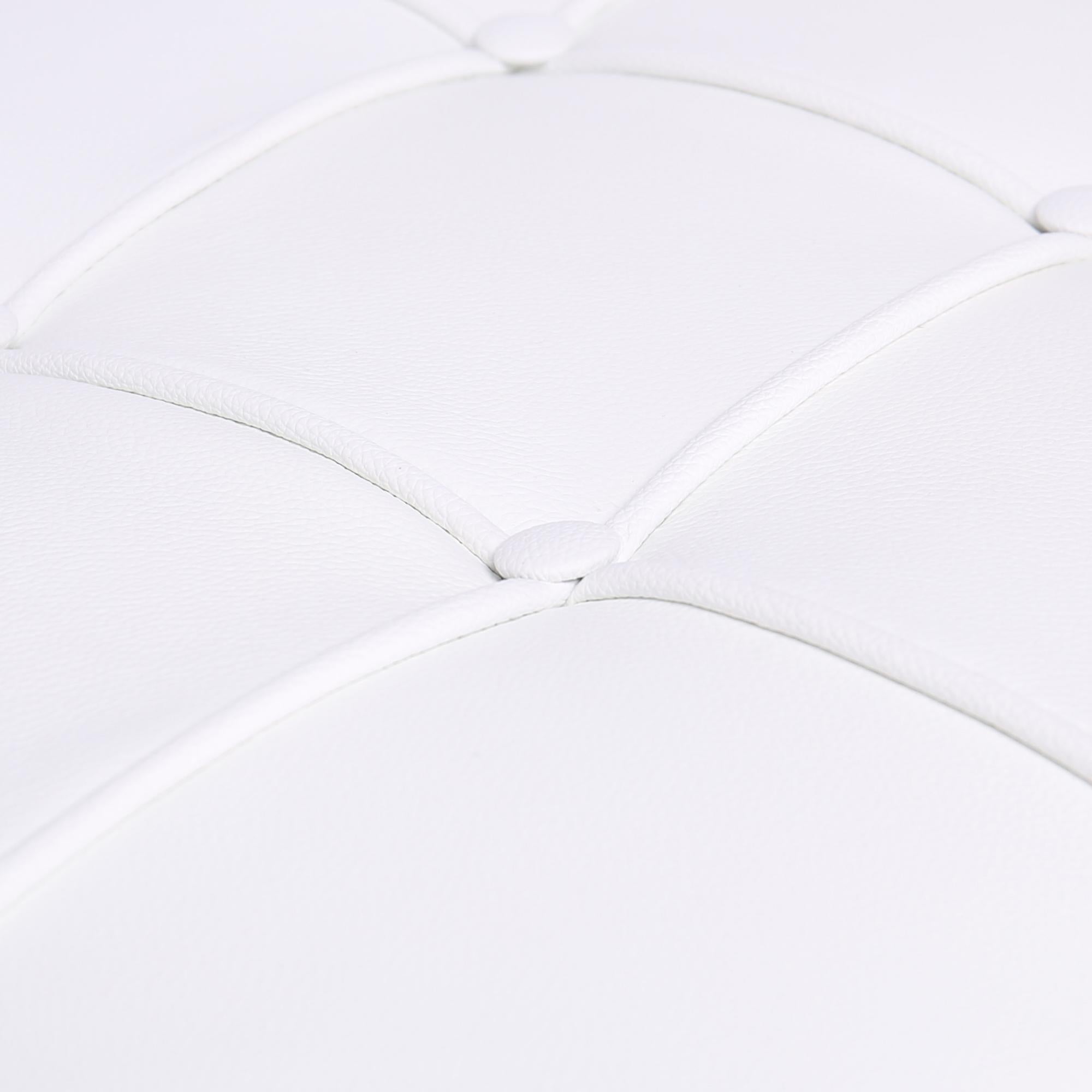 20" White and Silver Leather Tufted Ottoman