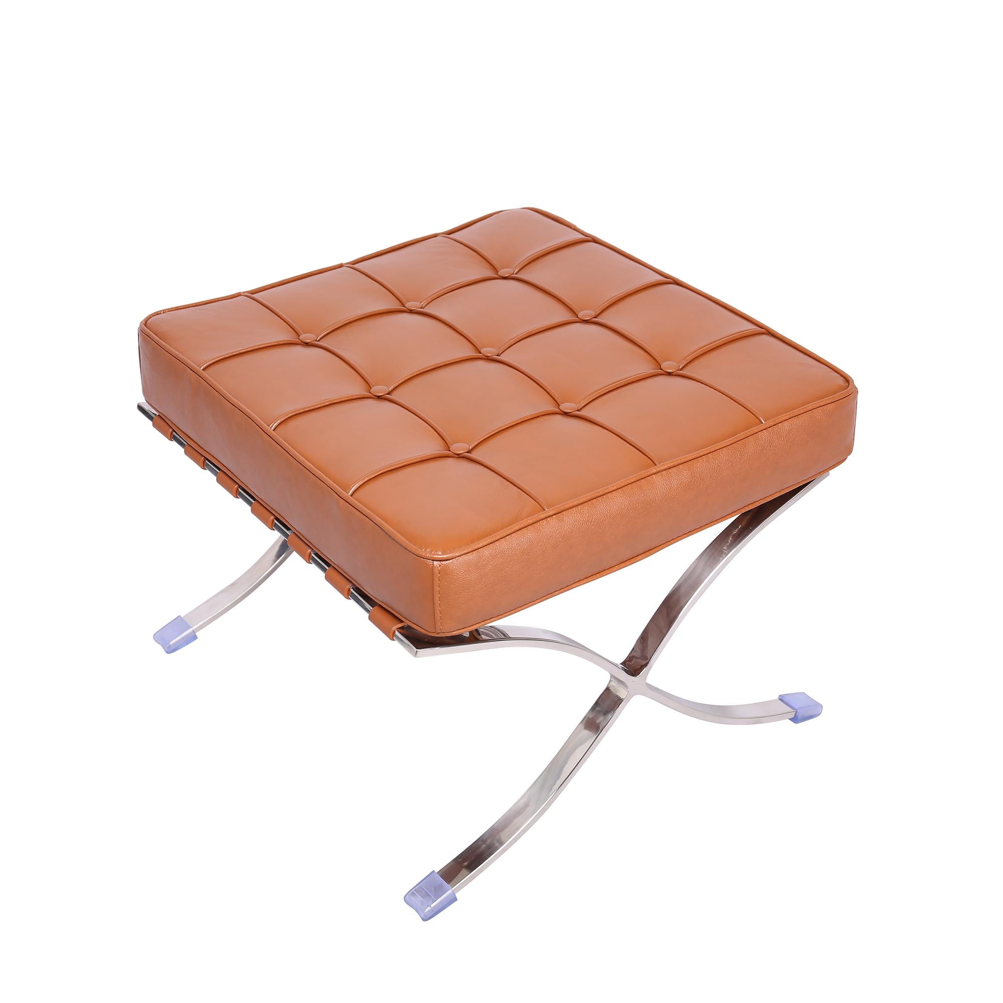 20" Amber and Silver Leather Tufted Ottoman