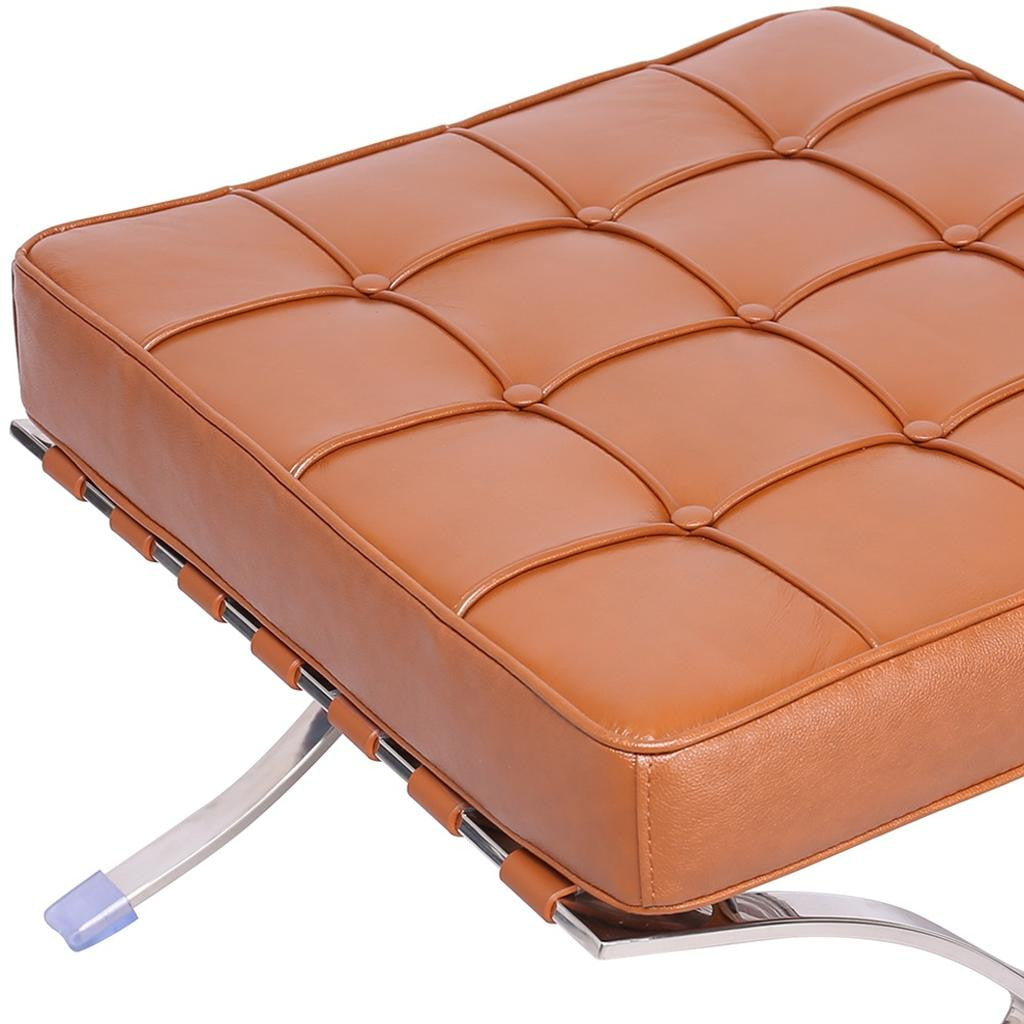 20" Amber and Silver Leather Tufted Ottoman
