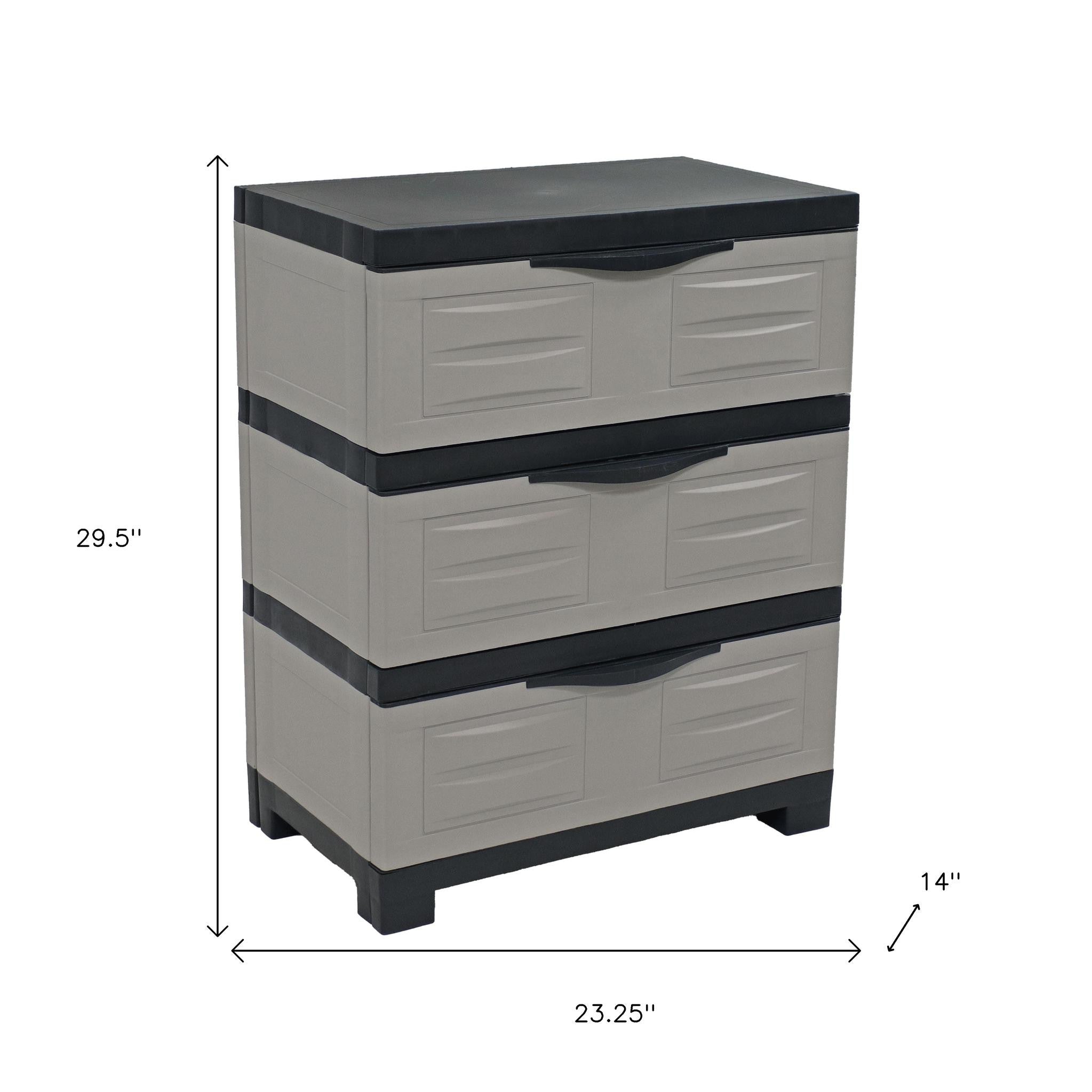 23" Gray and Black Plastic Accent Cabinet With Three Drawers