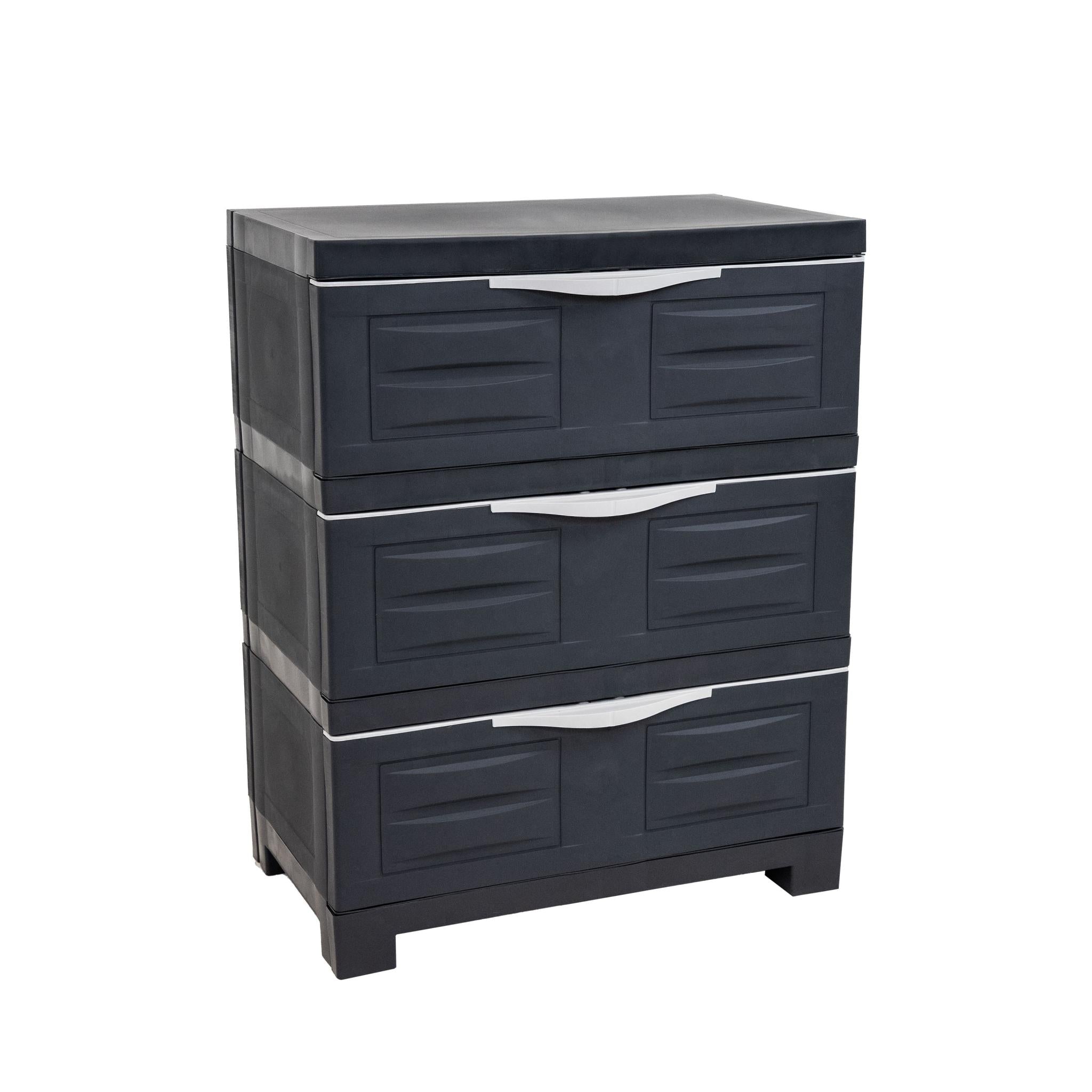 23" Charcoal Heavy Duty Plastic Cabinet With Three Drawers