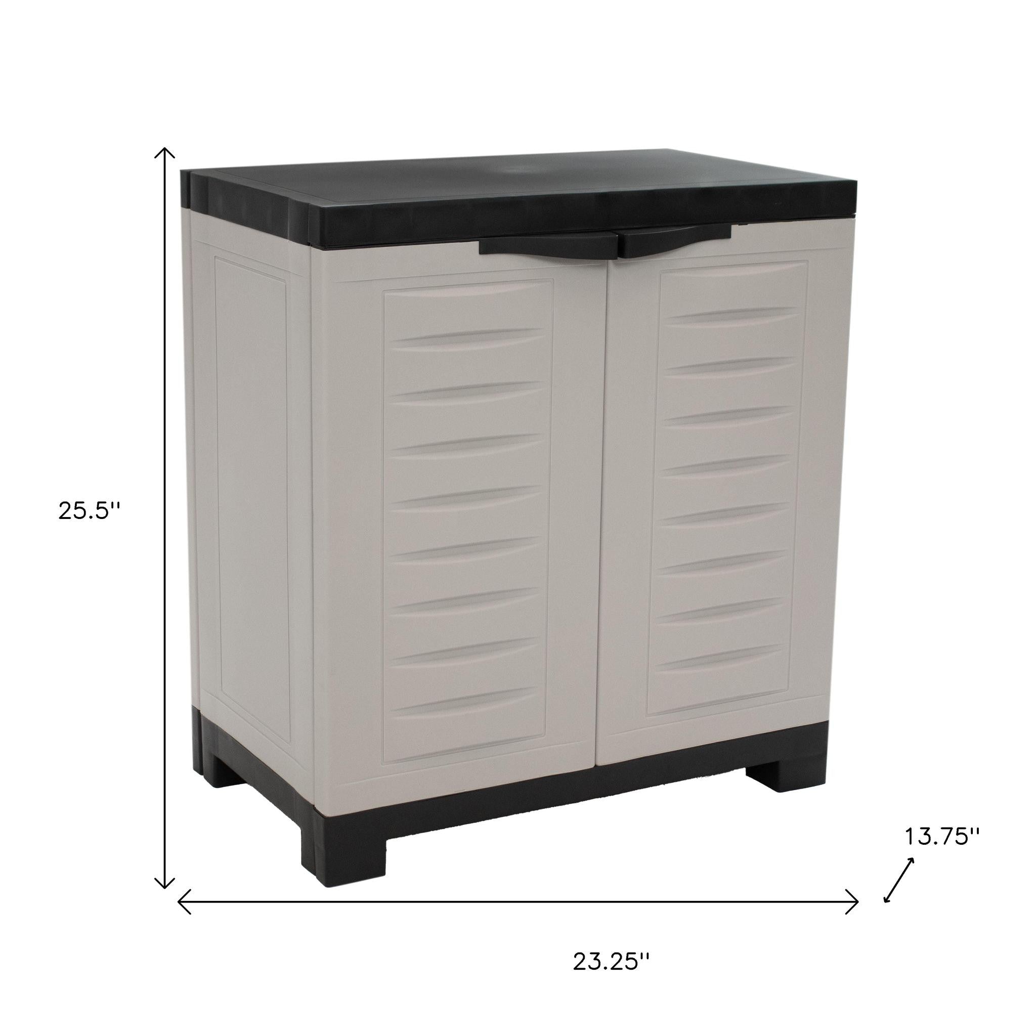 23" Black and Gray Plastic Accent Cabinet With Two Doors