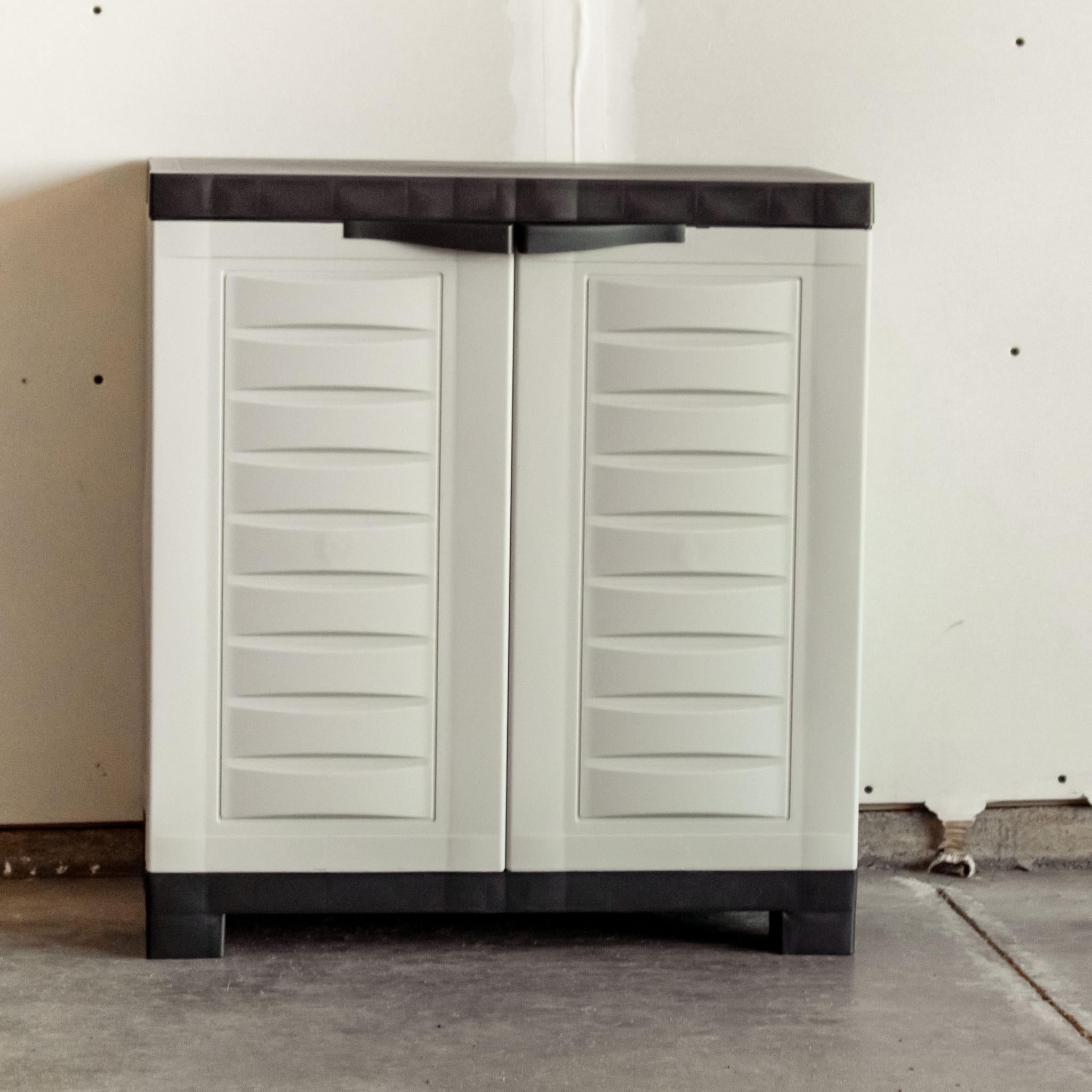 23" Black and Gray Plastic Accent Cabinet With Two Doors