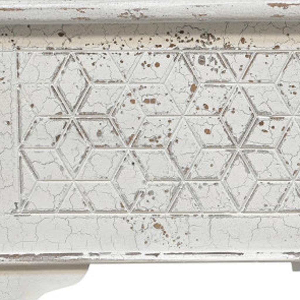 52" White Rustic Solid Wood Geometric Storage Ottoman