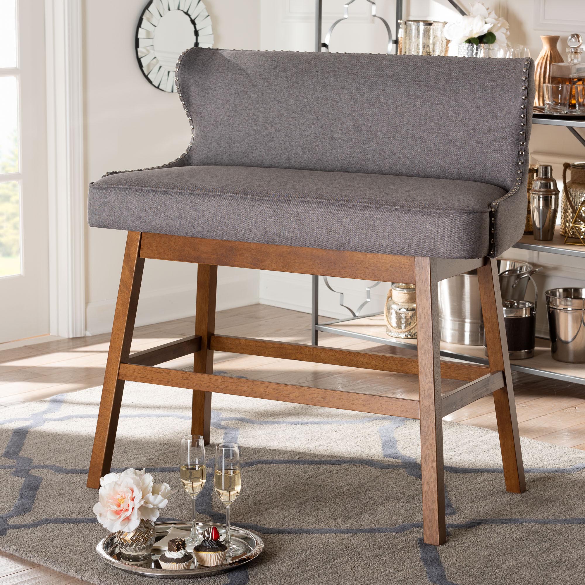 Baxton Studio Gradisca Modern and Contemporary Grey Fabric Button-tufted Upholstered Bar Bench Banquette