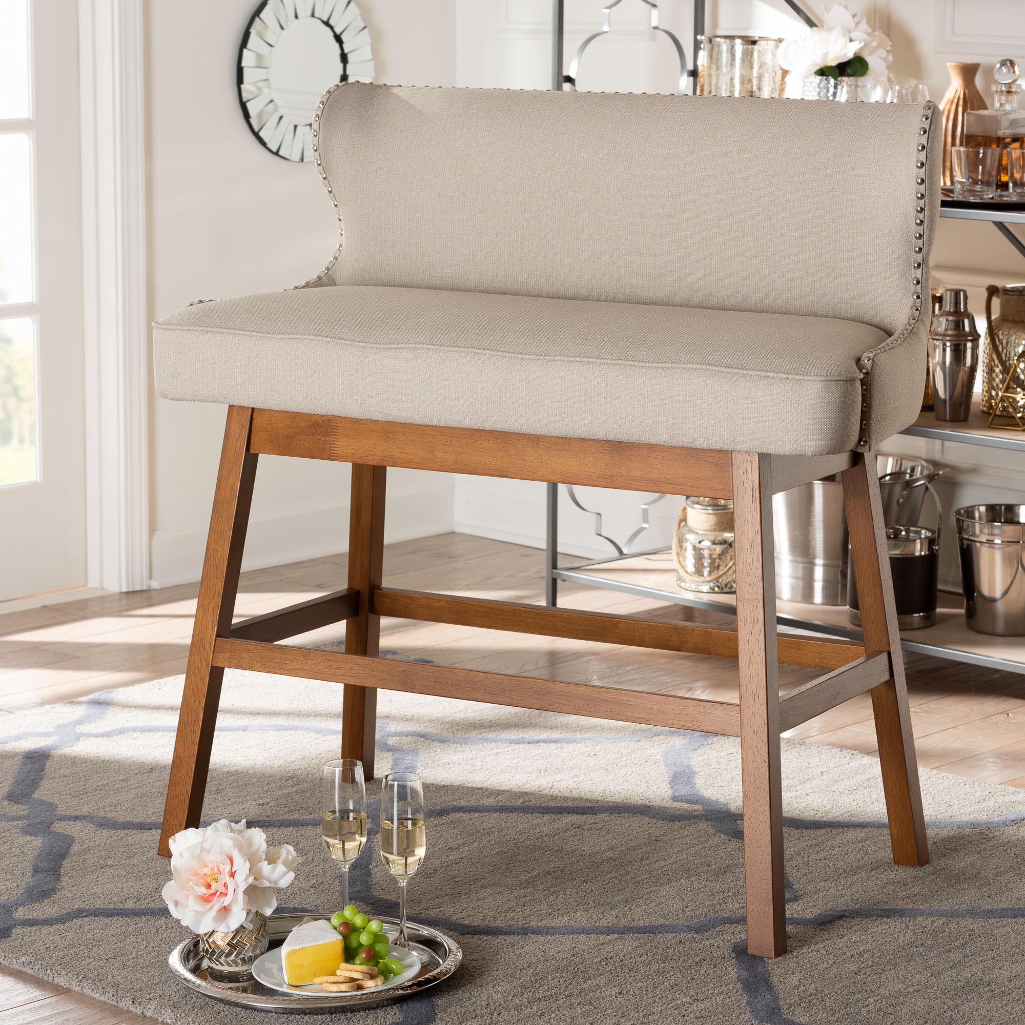 Baxton Studio Gradisca Modern and Contemporary Light Beige Fabric Button-tufted Upholstered Bar Bench Banquette