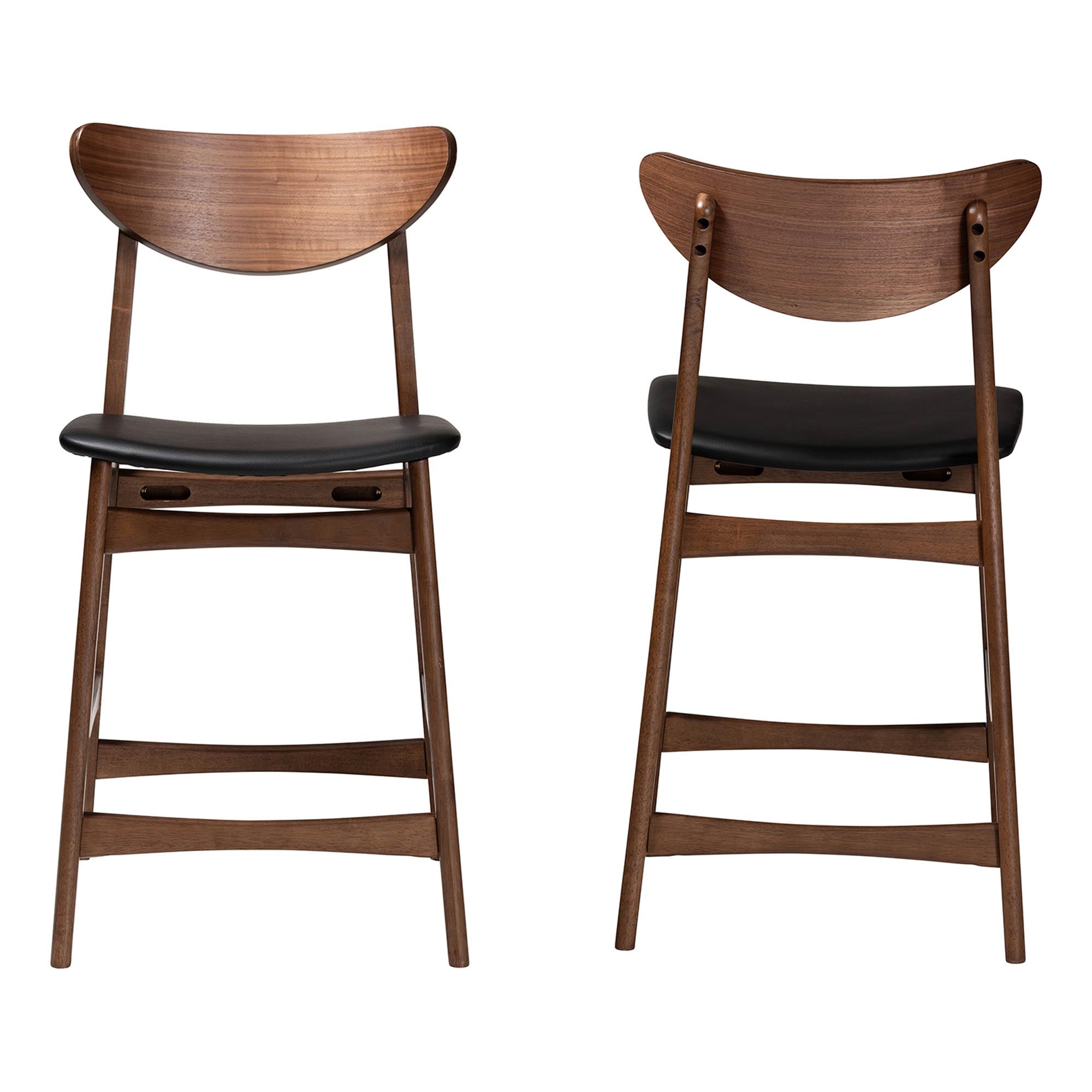 Baxton Studio Latina Mid-century Retro Modern Scandinavian Style Black Faux Leather Upholstered Walnut Wood Finishing 24-Inches Counter Stool